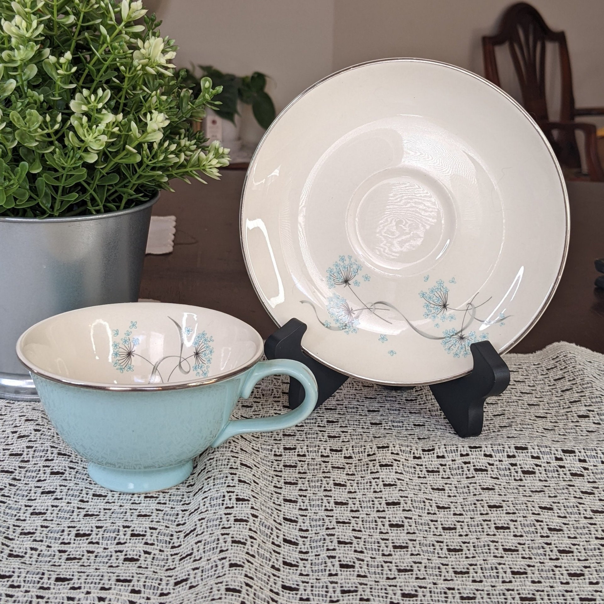 Vintage 1958 Taylor Smith Blue Dandelion Cup and Saucer Set