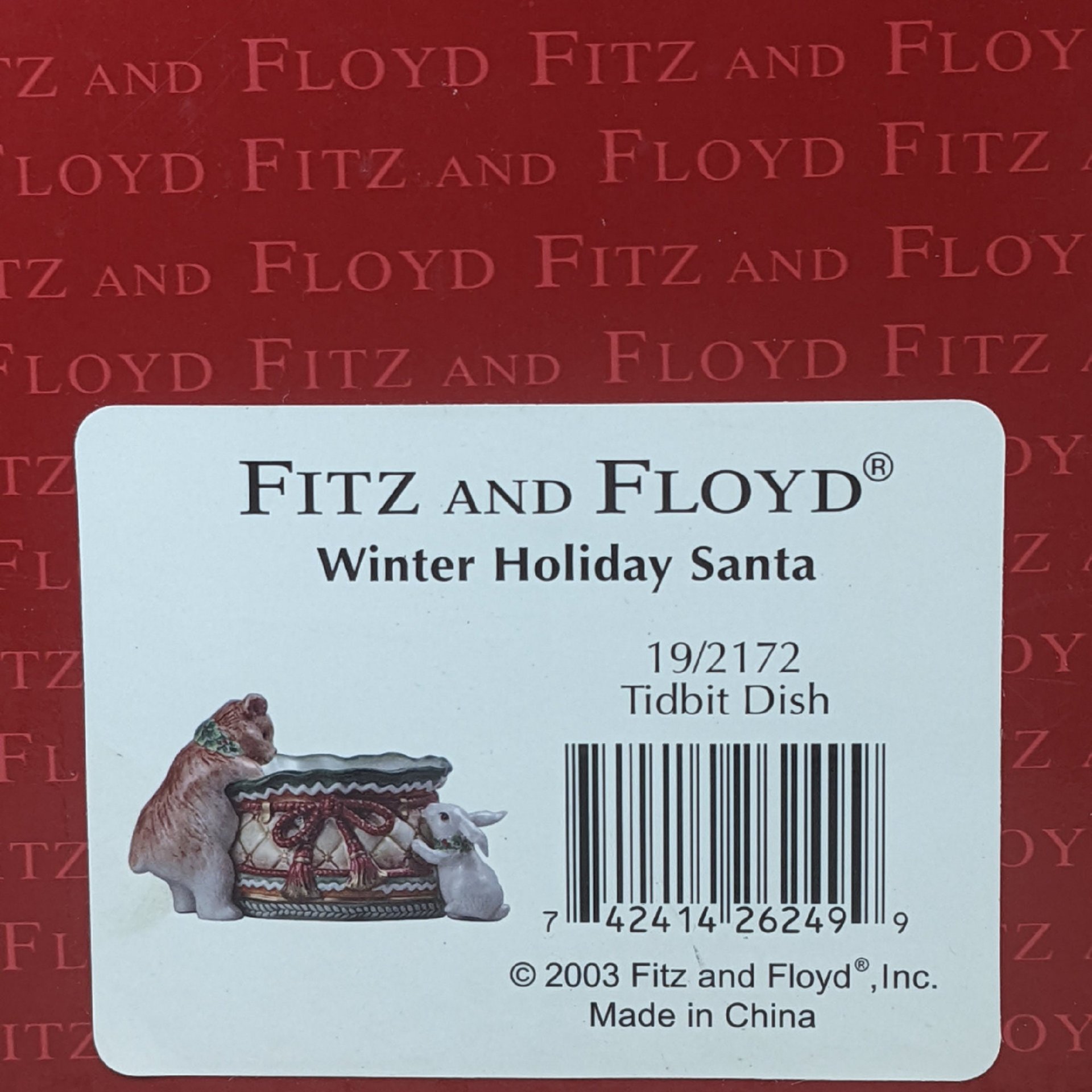 Fitz and Floyd Winter Holiday Santa Bear & Bunny Tidbit Dish Bowl