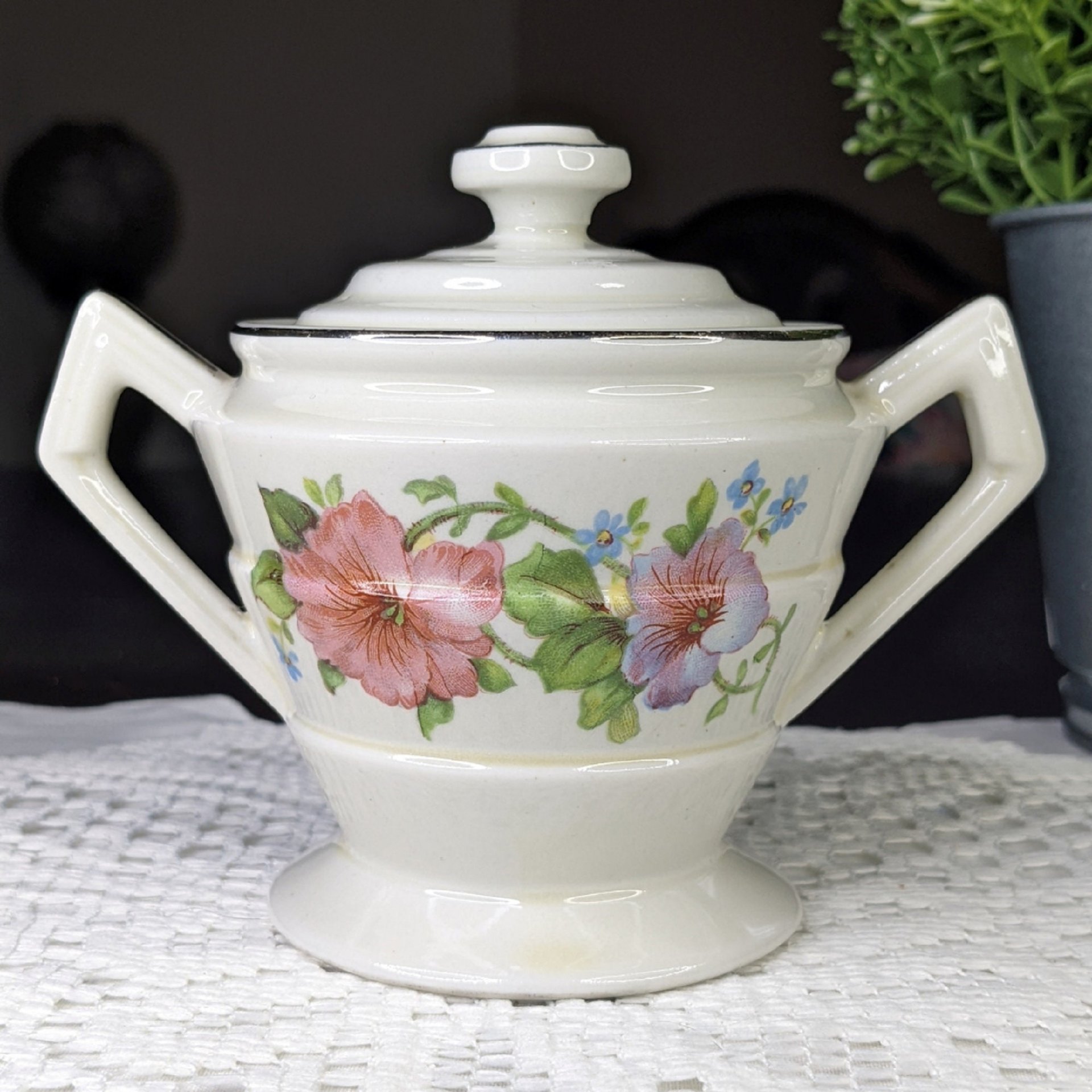 Hall's Superior Kitchenware Quality Pink Petunia Sugar & Creamer