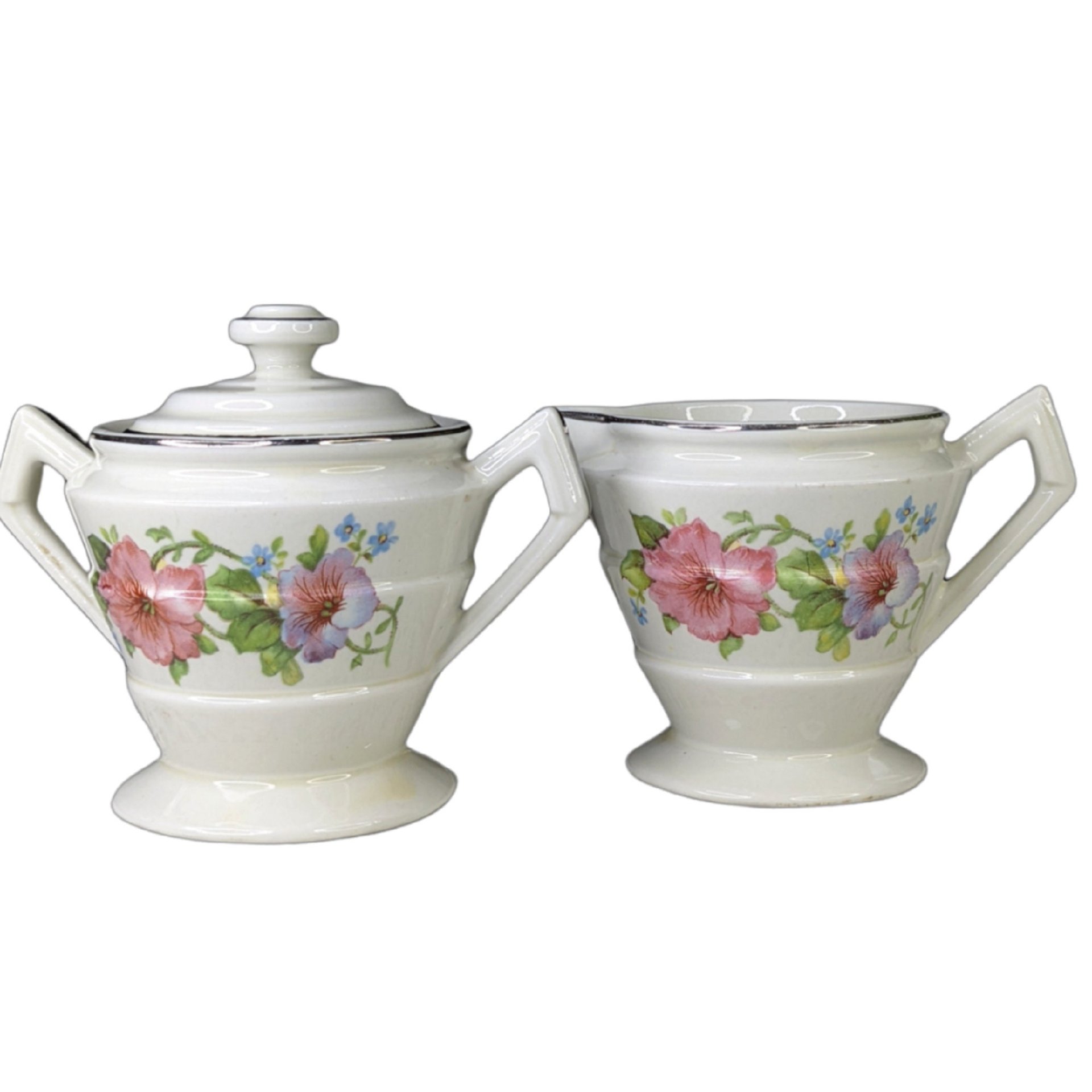 Hall's Superior Kitchenware Quality Pink Petunia Sugar & Creamer