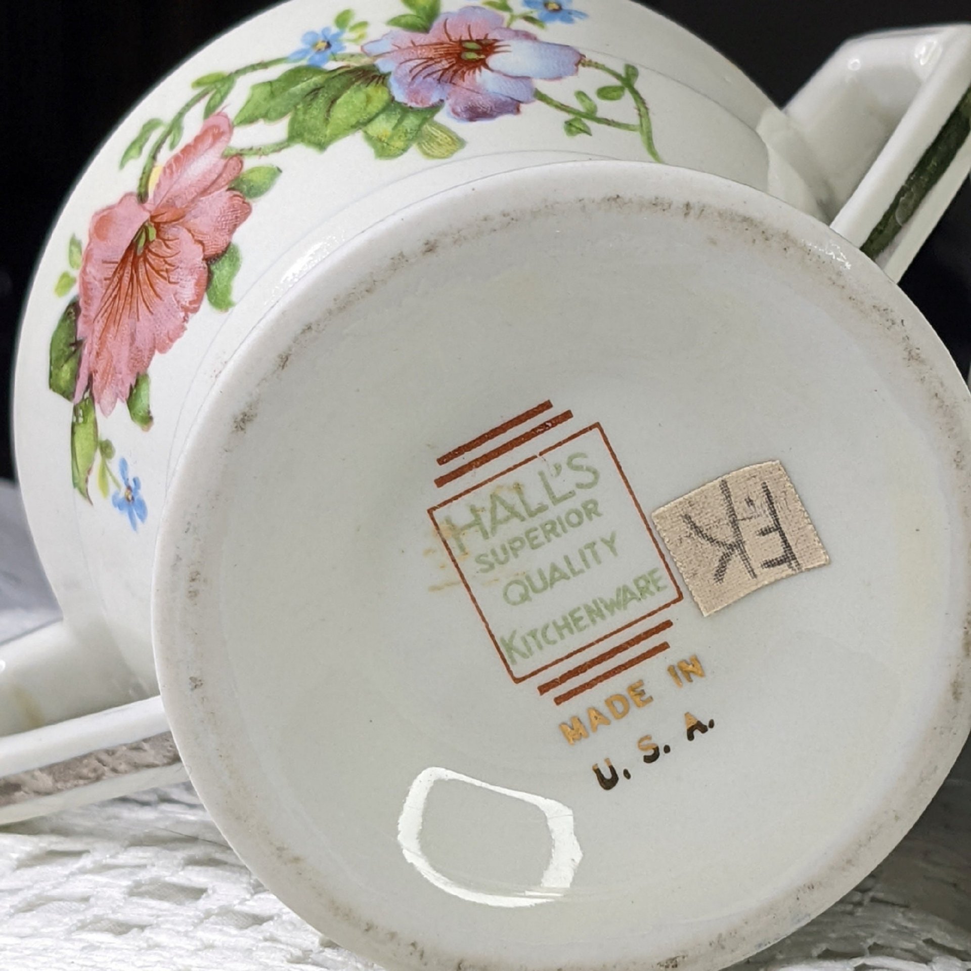 Hall's Superior Kitchenware Quality Pink Petunia Sugar & Creamer