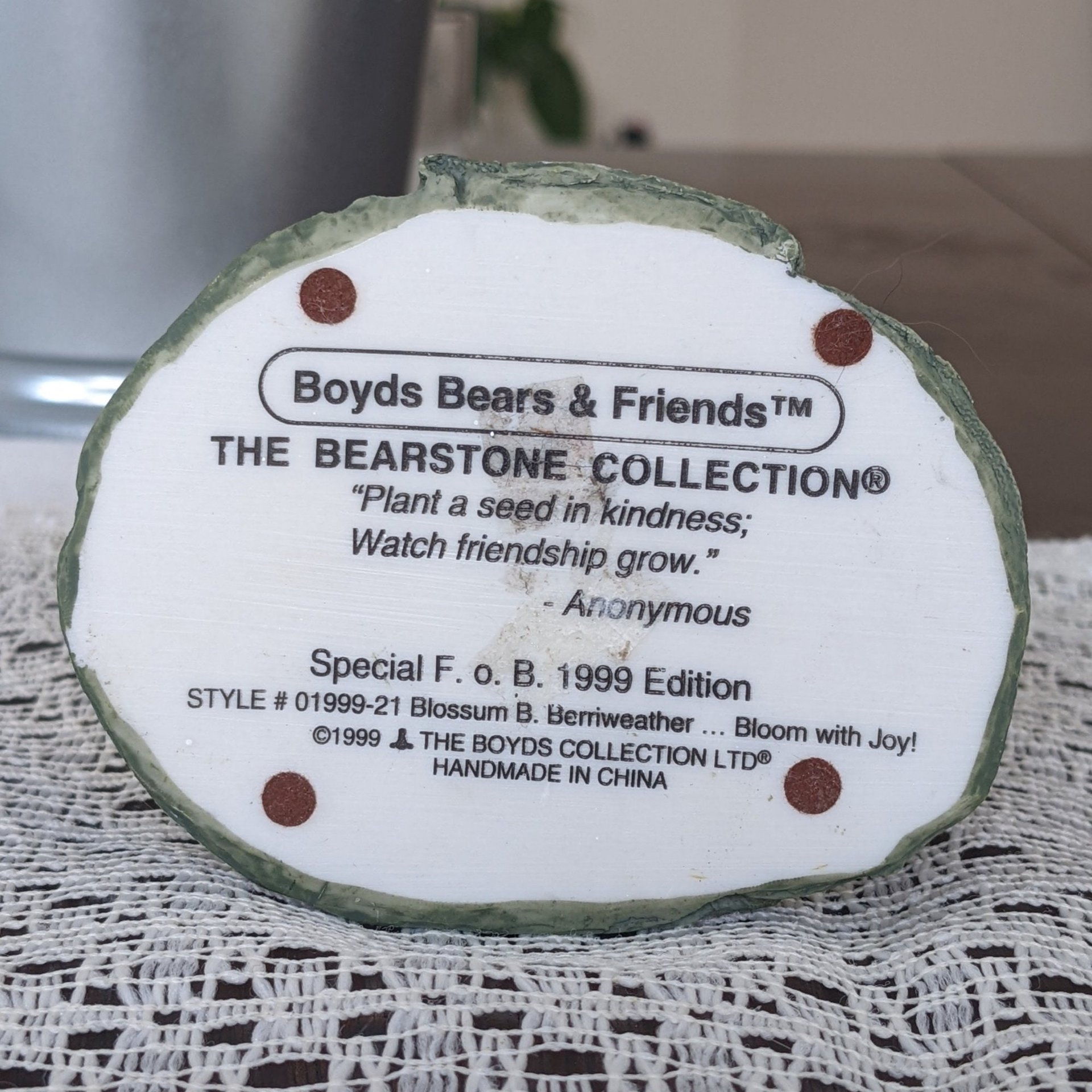 1999 Boyds Bears & Friends Bearstone Blossum B. Berriweather Bloom With Joy