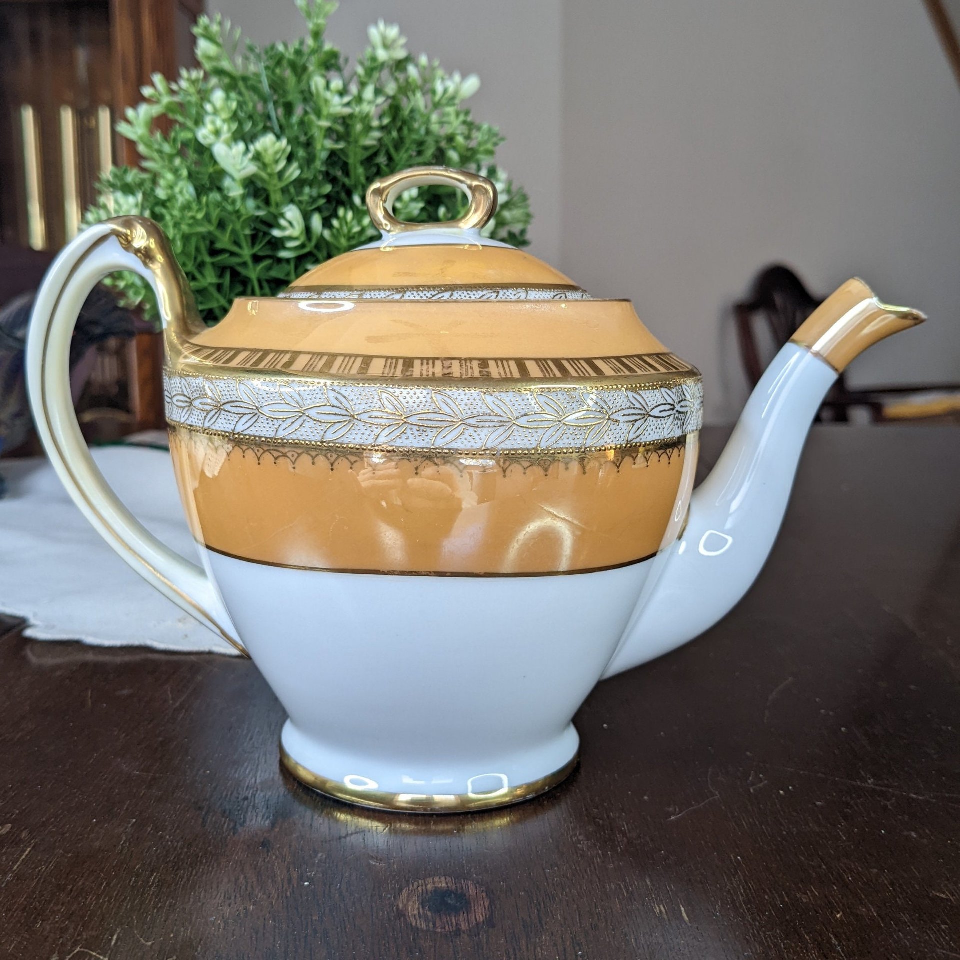 1918 Antique Noritake Teapot & Lid - Amber Pattern
