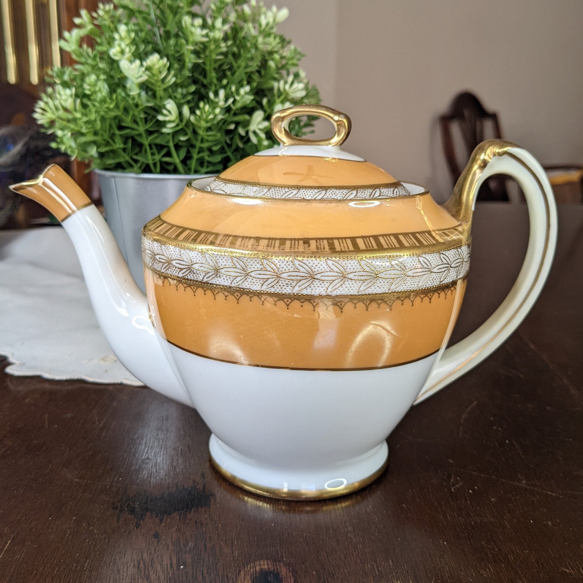 1918 Antique Noritake Teapot & Lid - Amber Pattern
