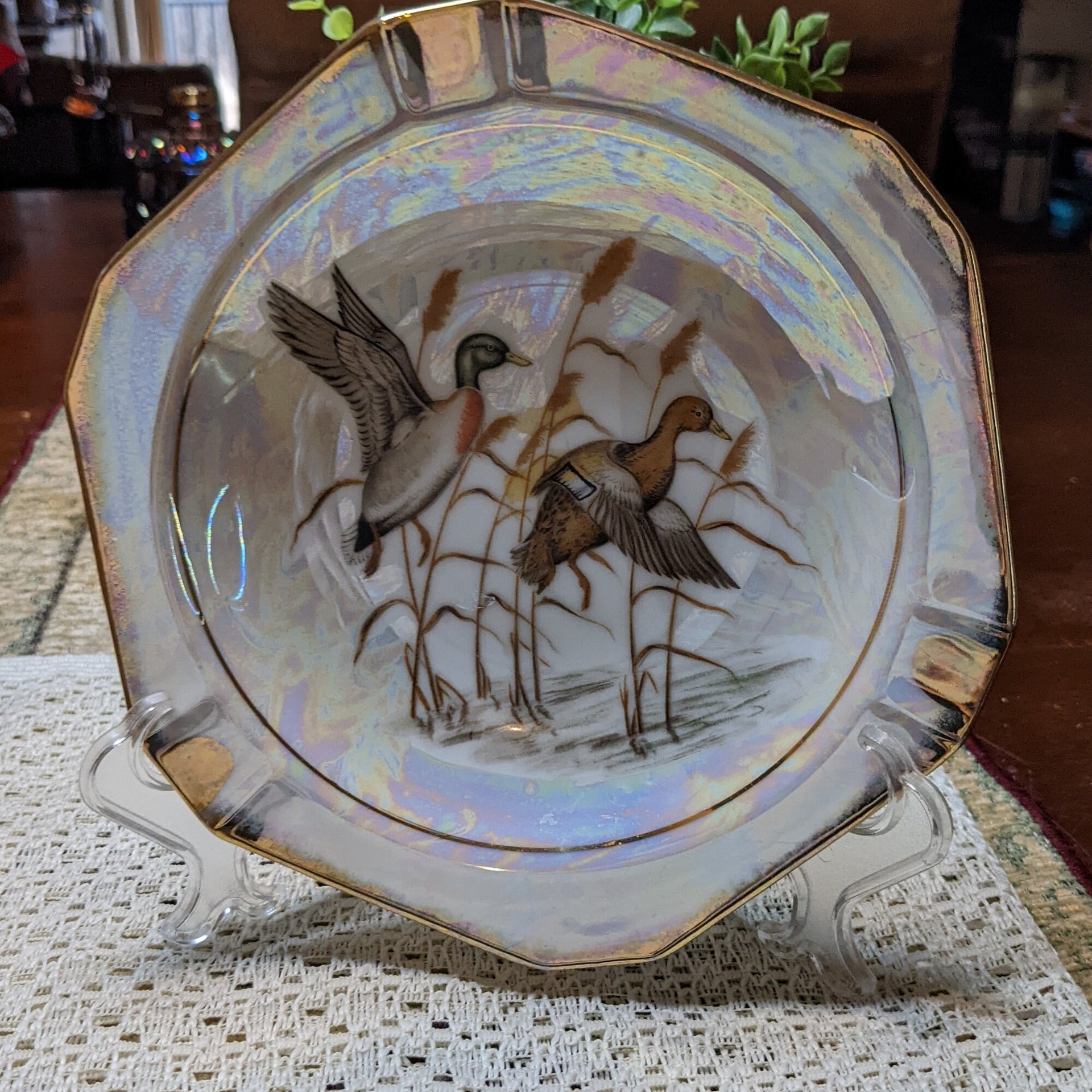 Vintage Royal Crown Ashtray Mallard Duck Iridescent 8”