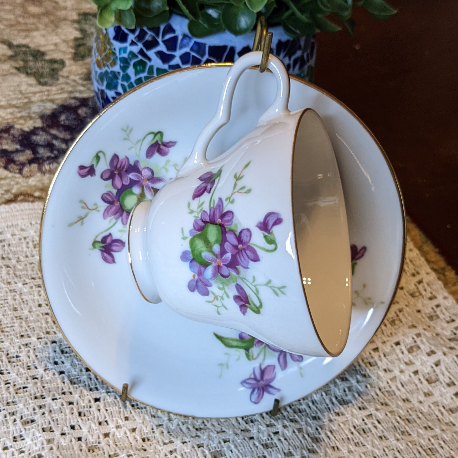 Vintage Bone China February Violet Tea Cup and Saucer