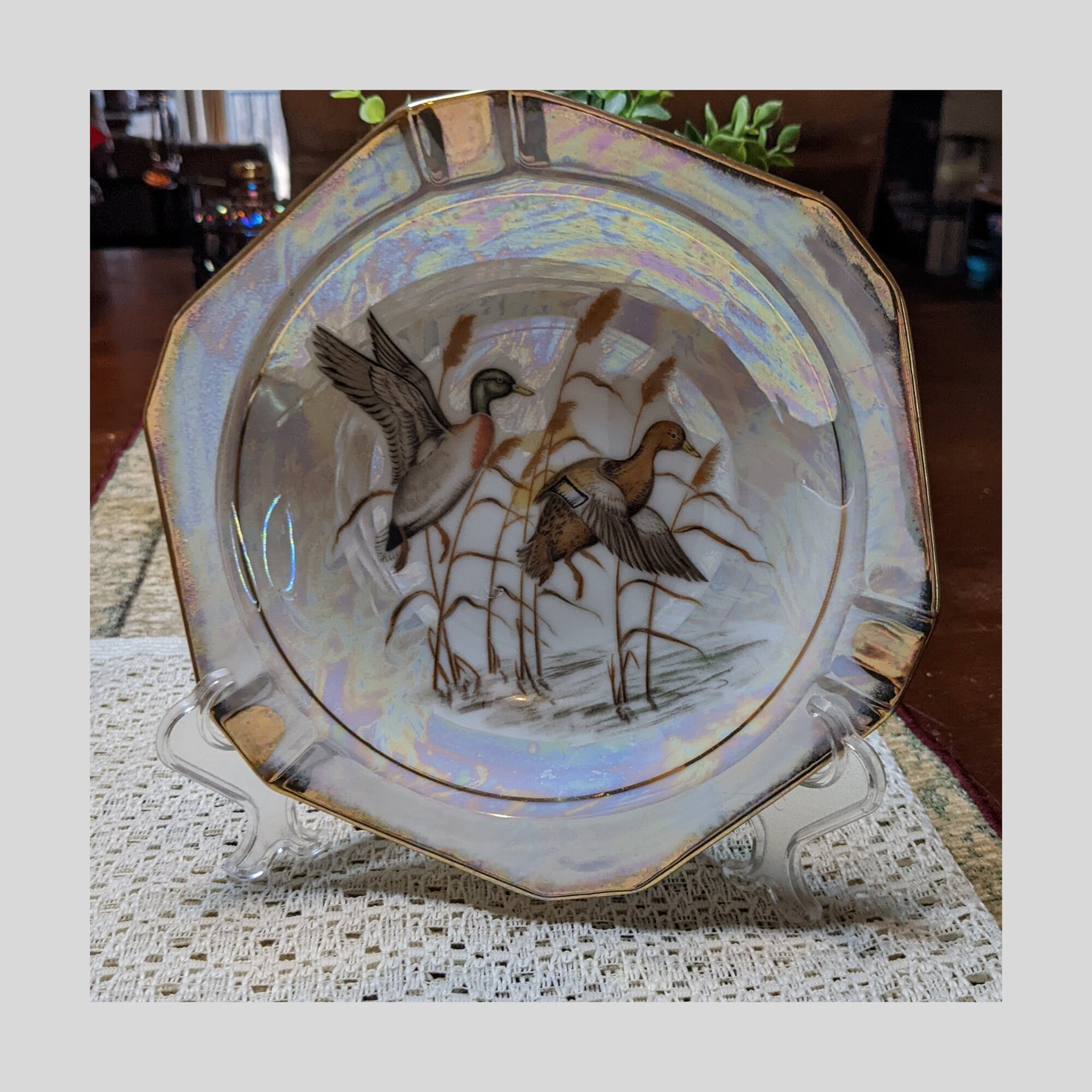 Vintage Royal Crown Ashtray Mallard Duck Iridescent 8”