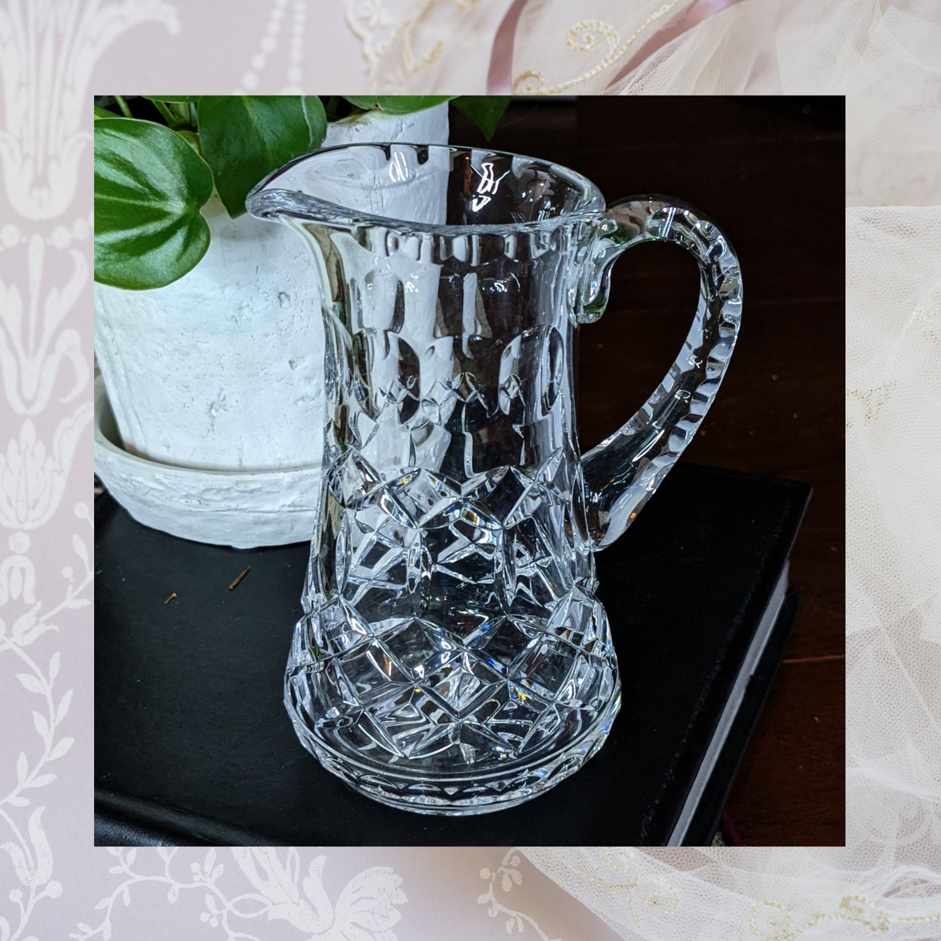 Vintage Small Crystal Glass Pitcher 5" Tall (Creamer/Syrup)
