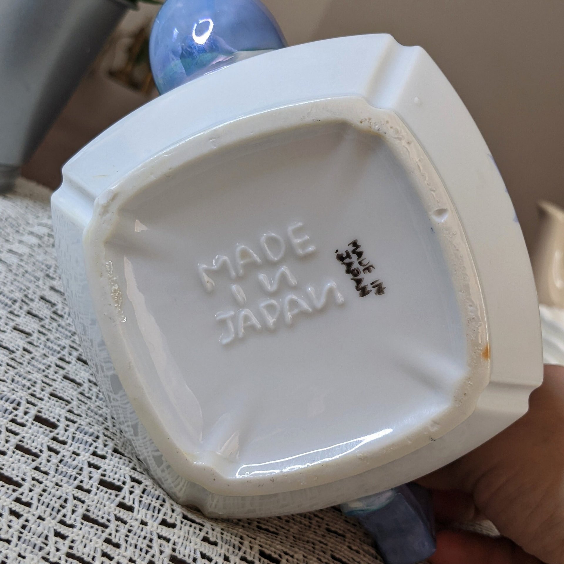 Vintage Teapot Lusterware Blue with  Flowers - Made in Japan - Imperfect