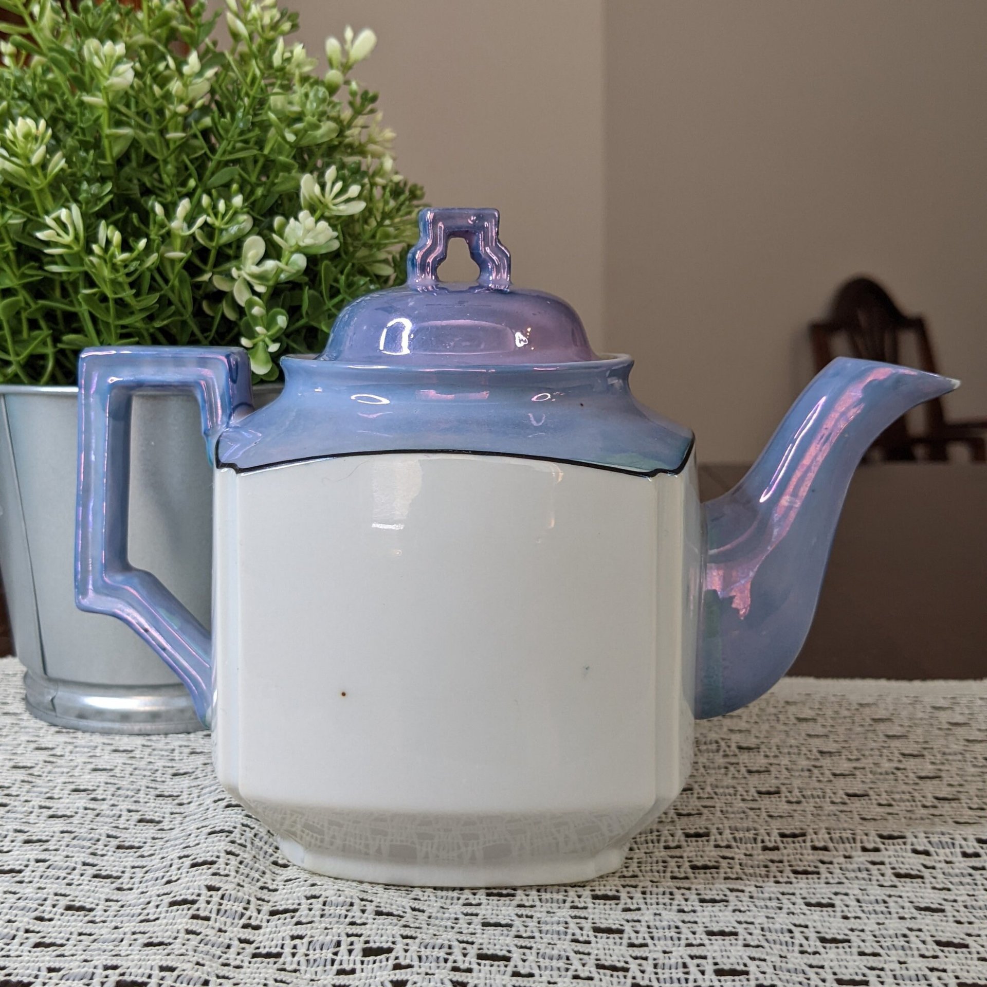 Vintage Teapot Lusterware Blue with  Flowers - Made in Japan - Imperfect
