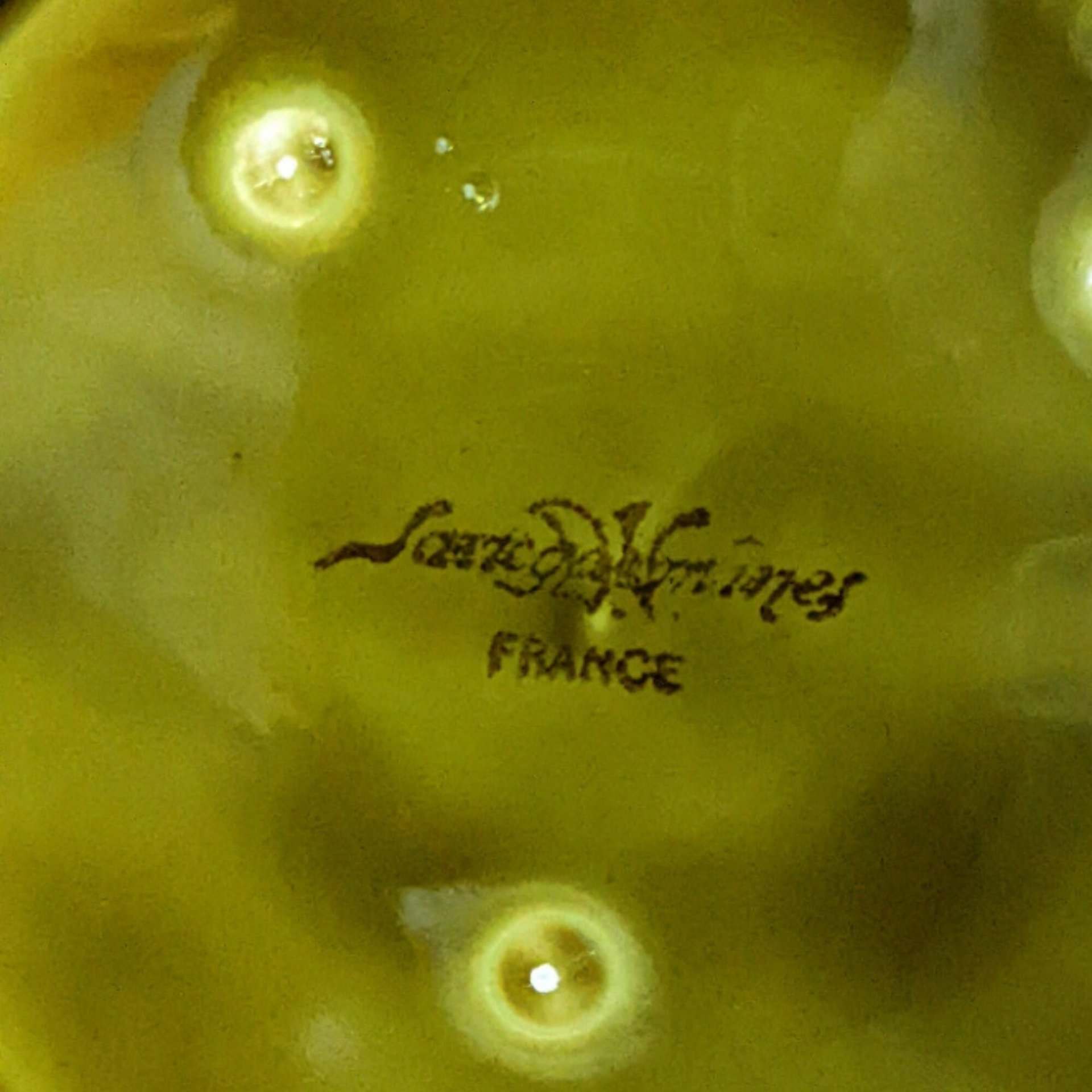 3 Sarrguemines Majolica Green Embossed Fruit Plates 7.5"