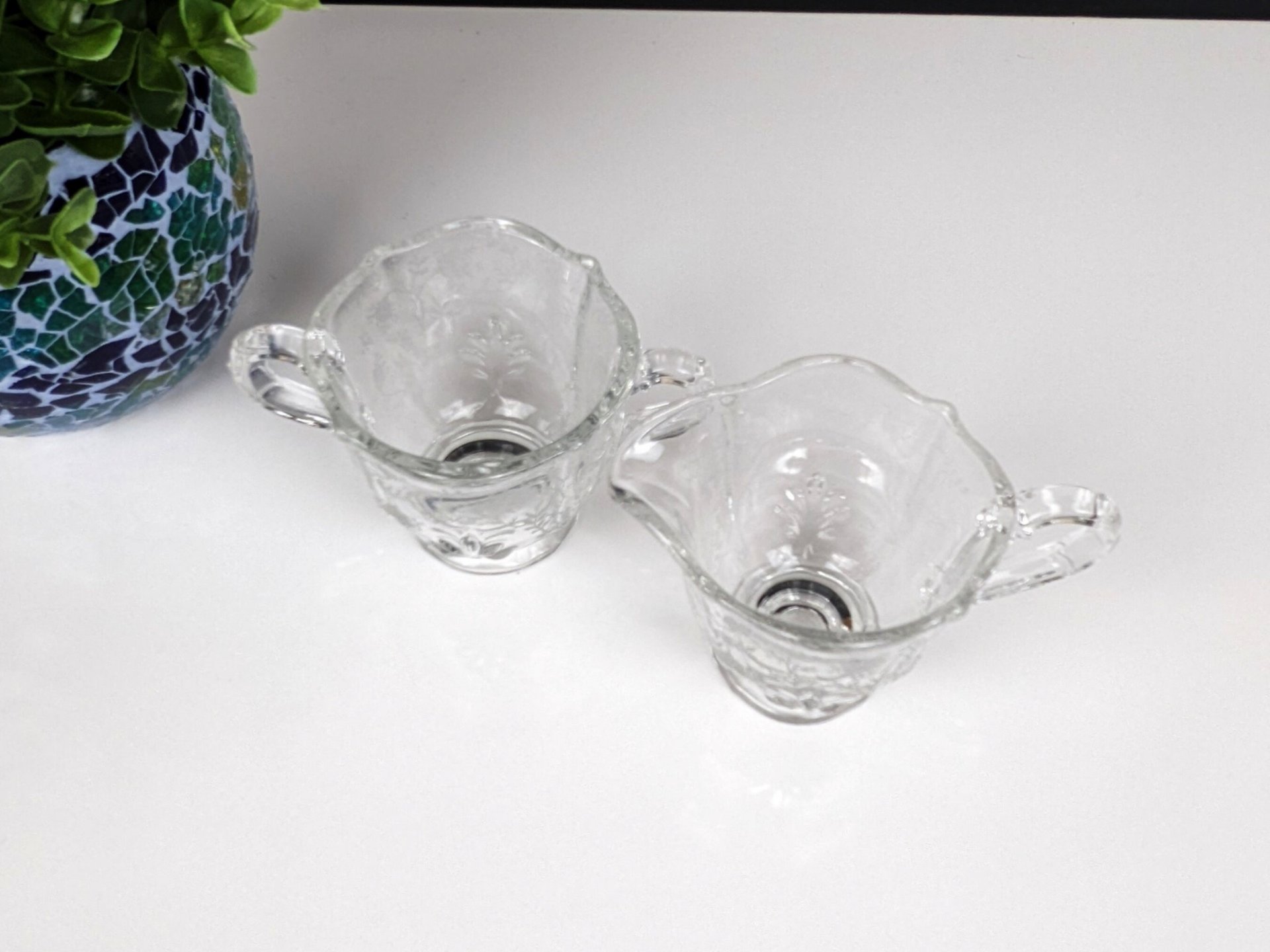 Vintage Chintz Etched Fostoria Sugar Bowl and Creamer Set