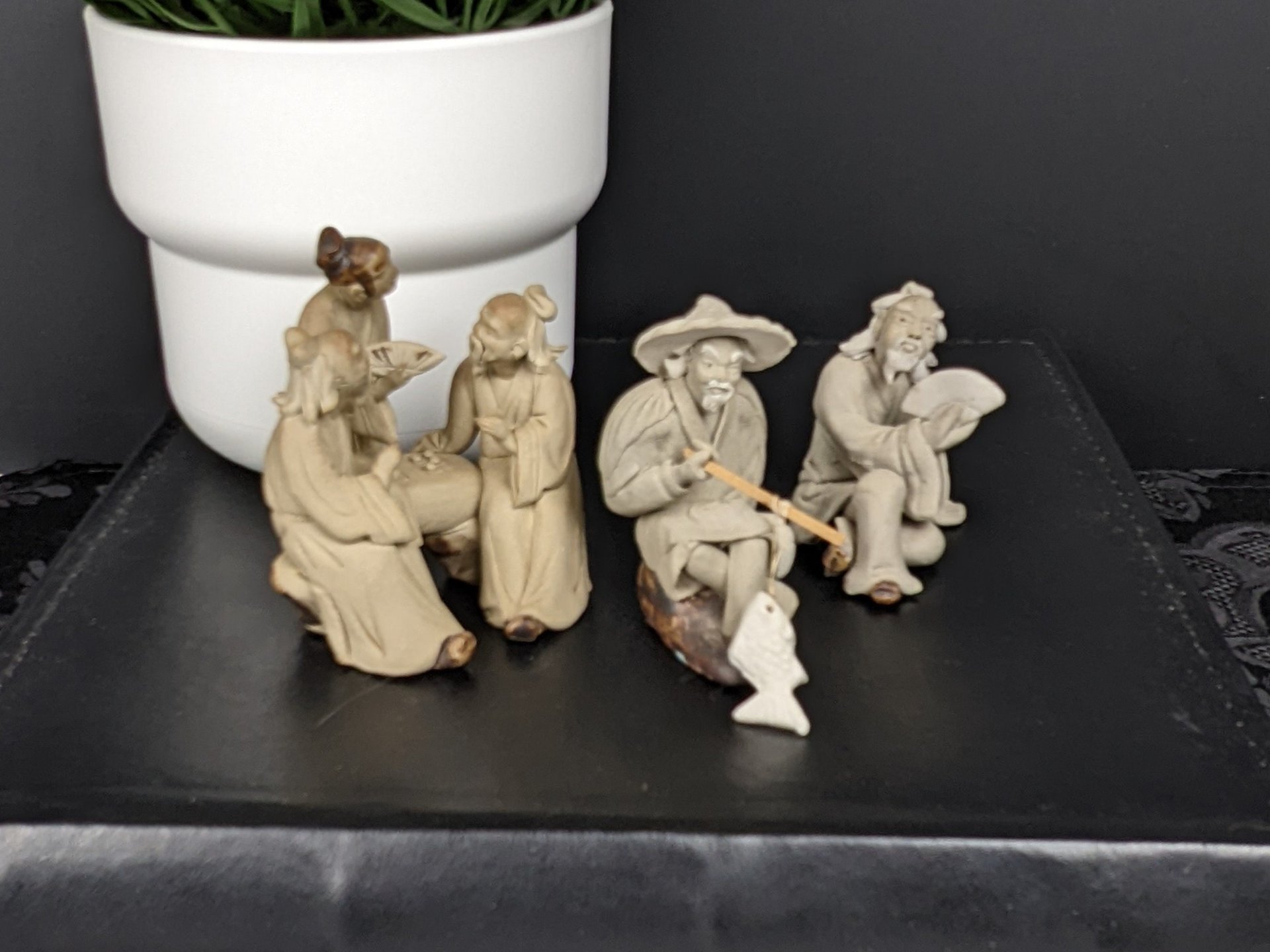 Set of 3 Vintage Chinese Mudman Clay Figurines