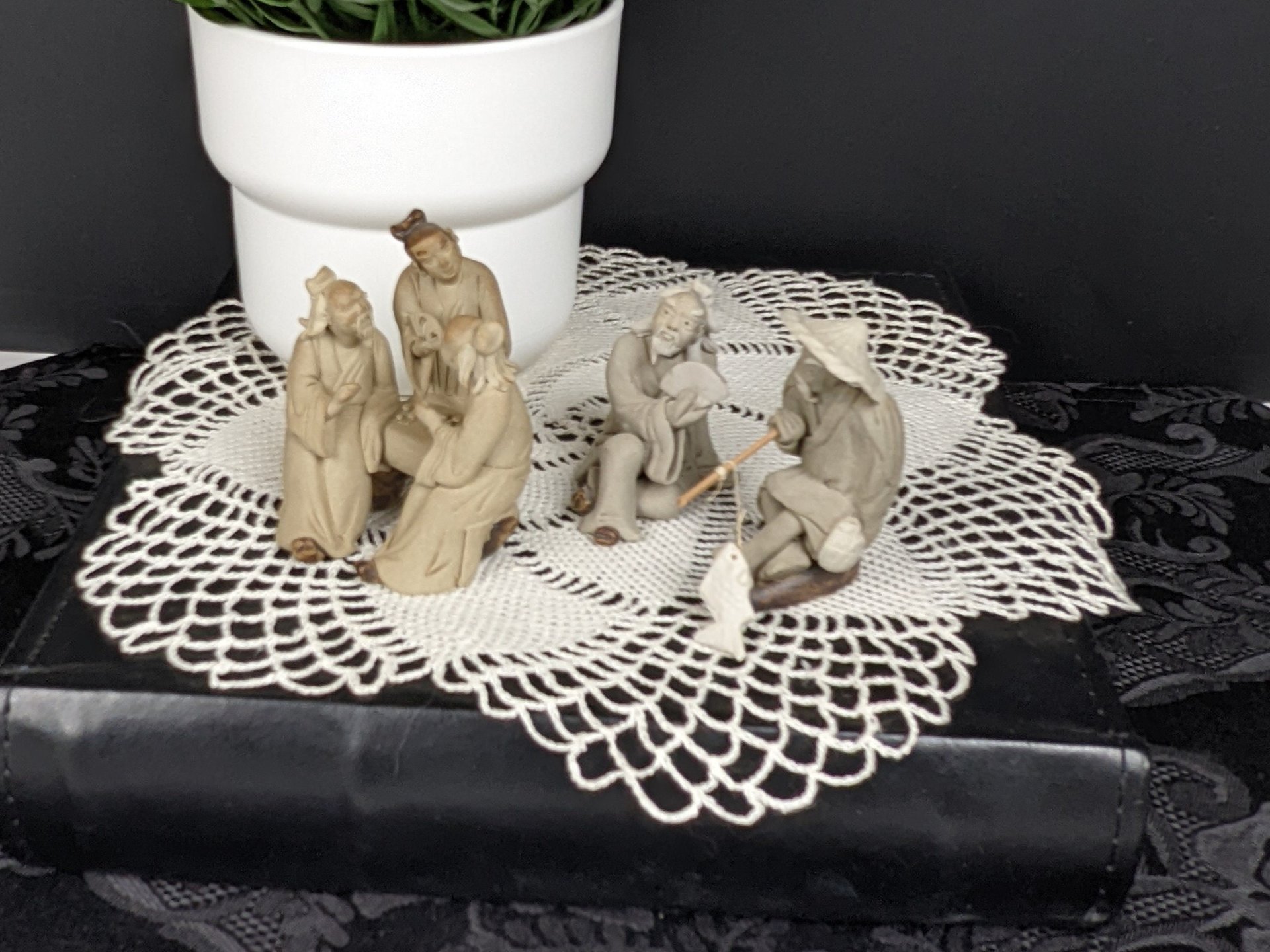 Set of 3 Vintage Chinese Mudman Clay Figurines