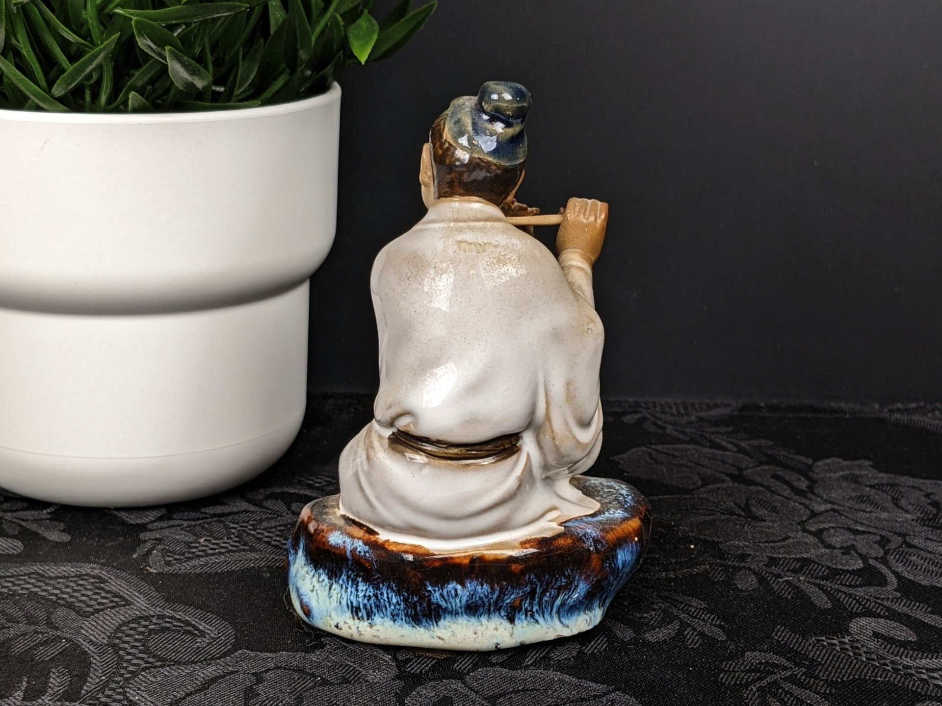Vintage Chinese Shiwan Scholar Playing Flute Figurine