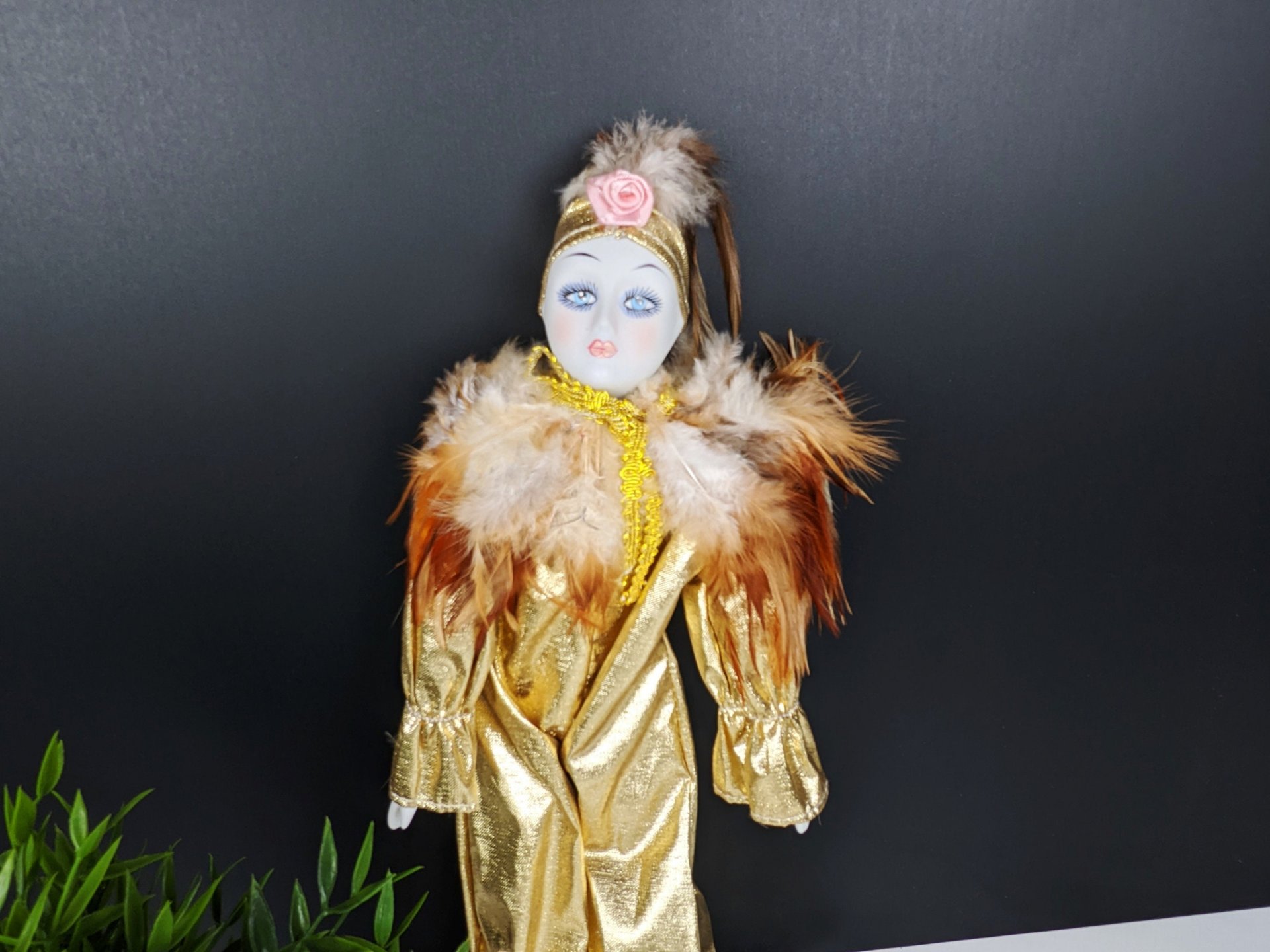 Vintage Porcelain Doll in Gold