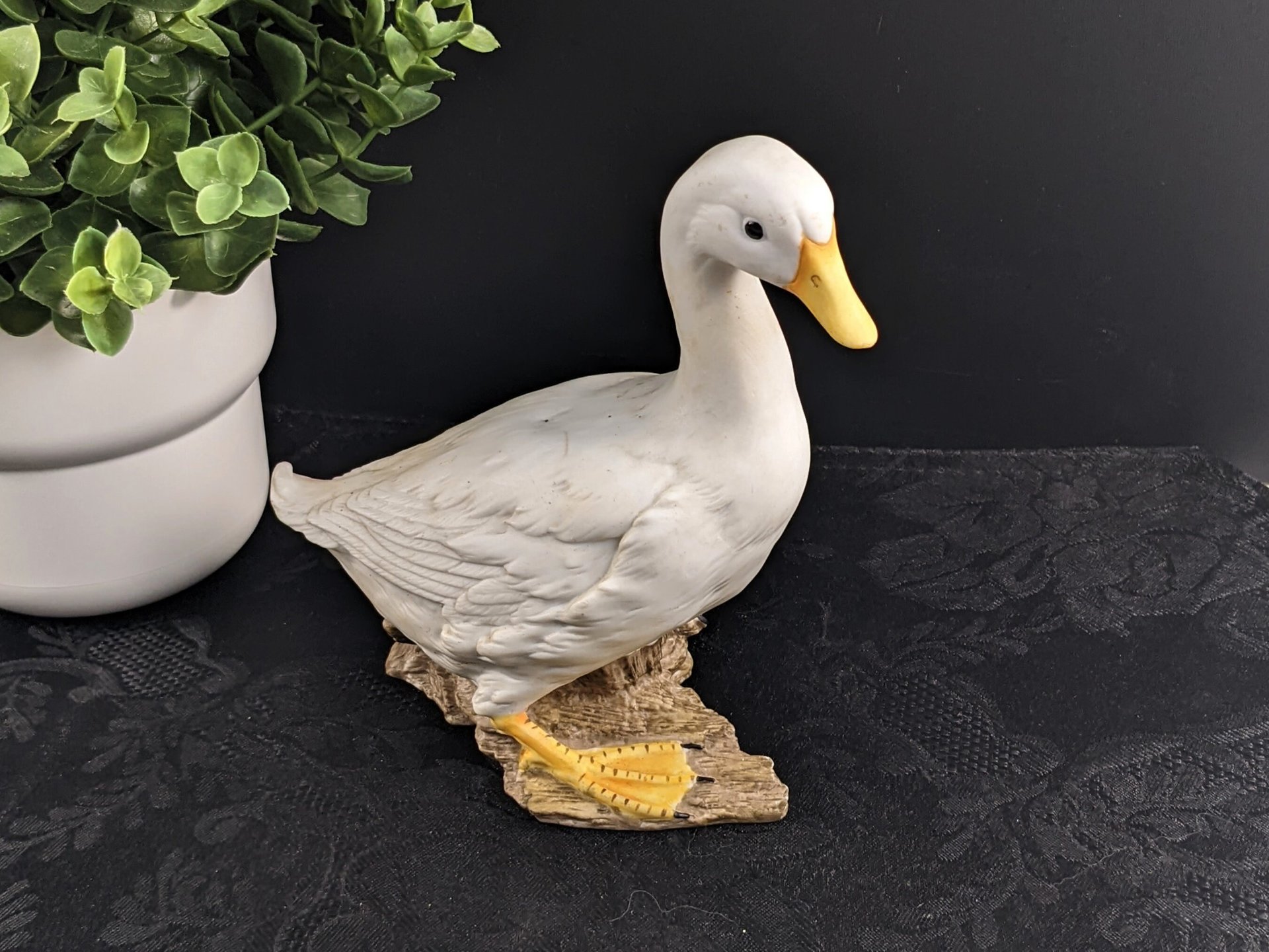 Vintage Porcelain Goose Statue, Decorated by Hand