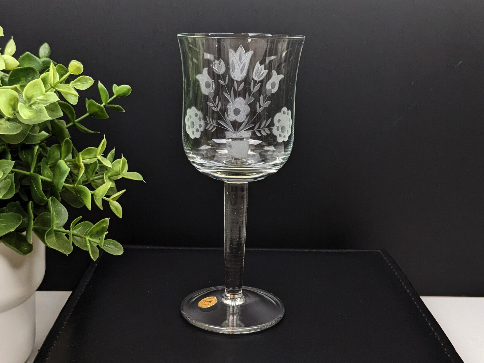 Set of 4 Vintage Etched Wine Glasses Made in Holland