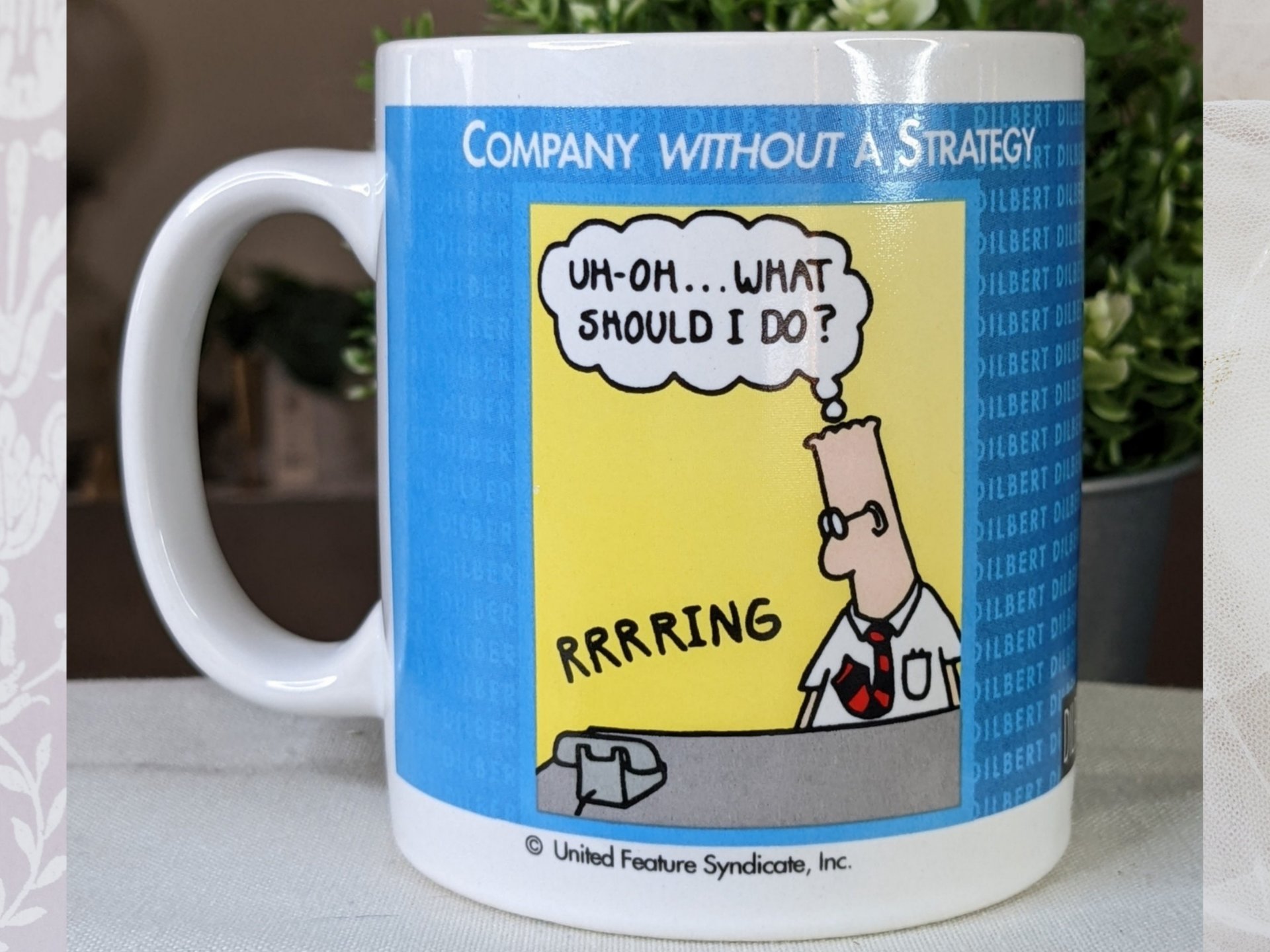Vintage Dilbert Mug Scott Adams 'Company With a Strategy'