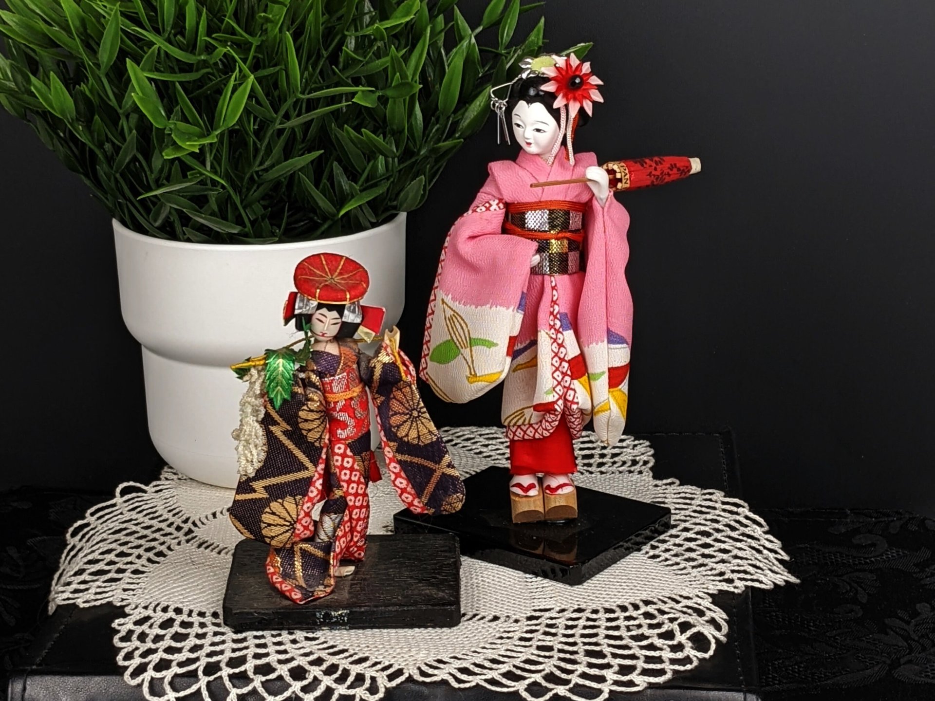 Pair of Vintage Small Wooden Geisha Figurines