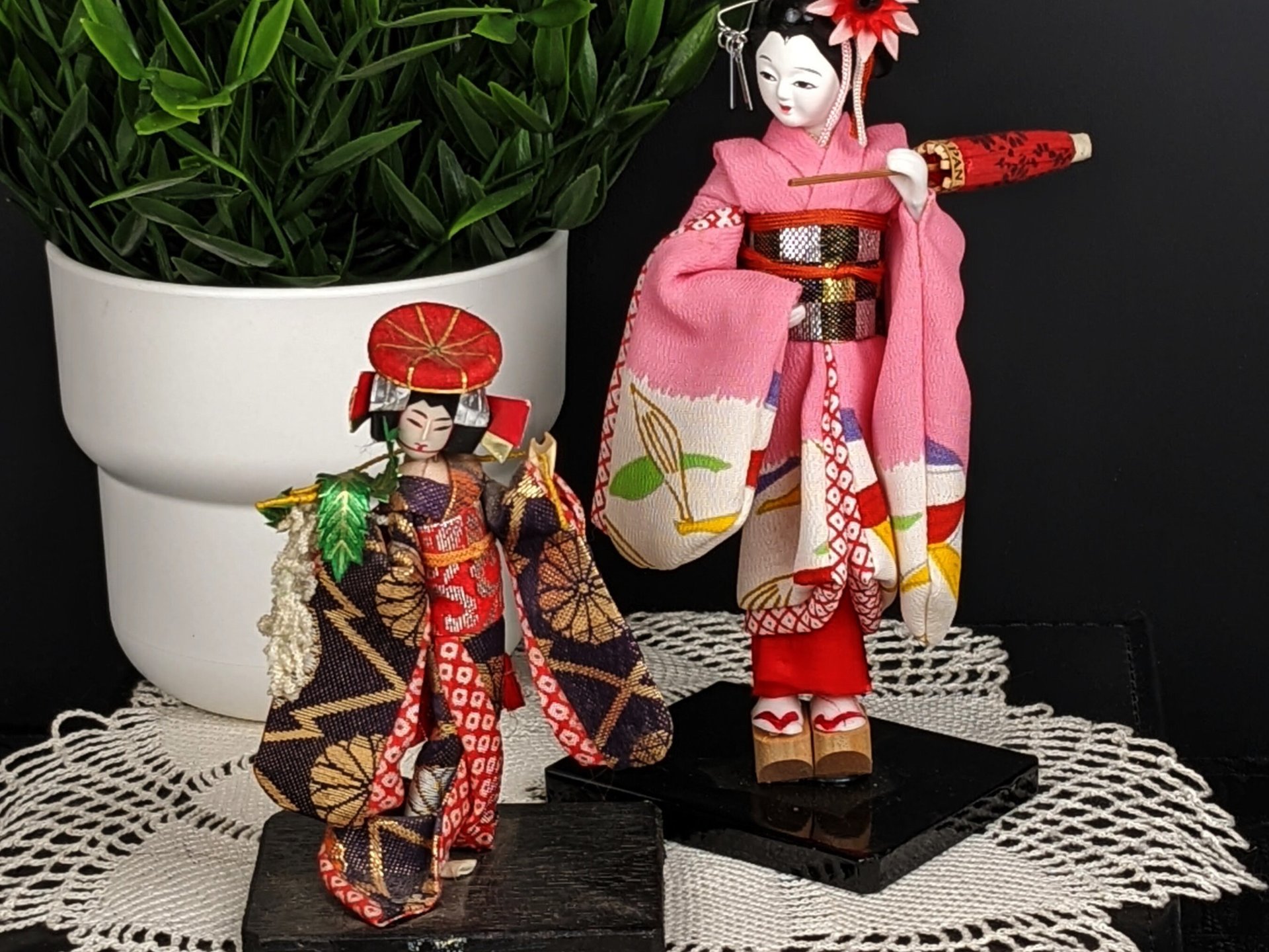 Pair of Vintage Small Wooden Geisha Figurines