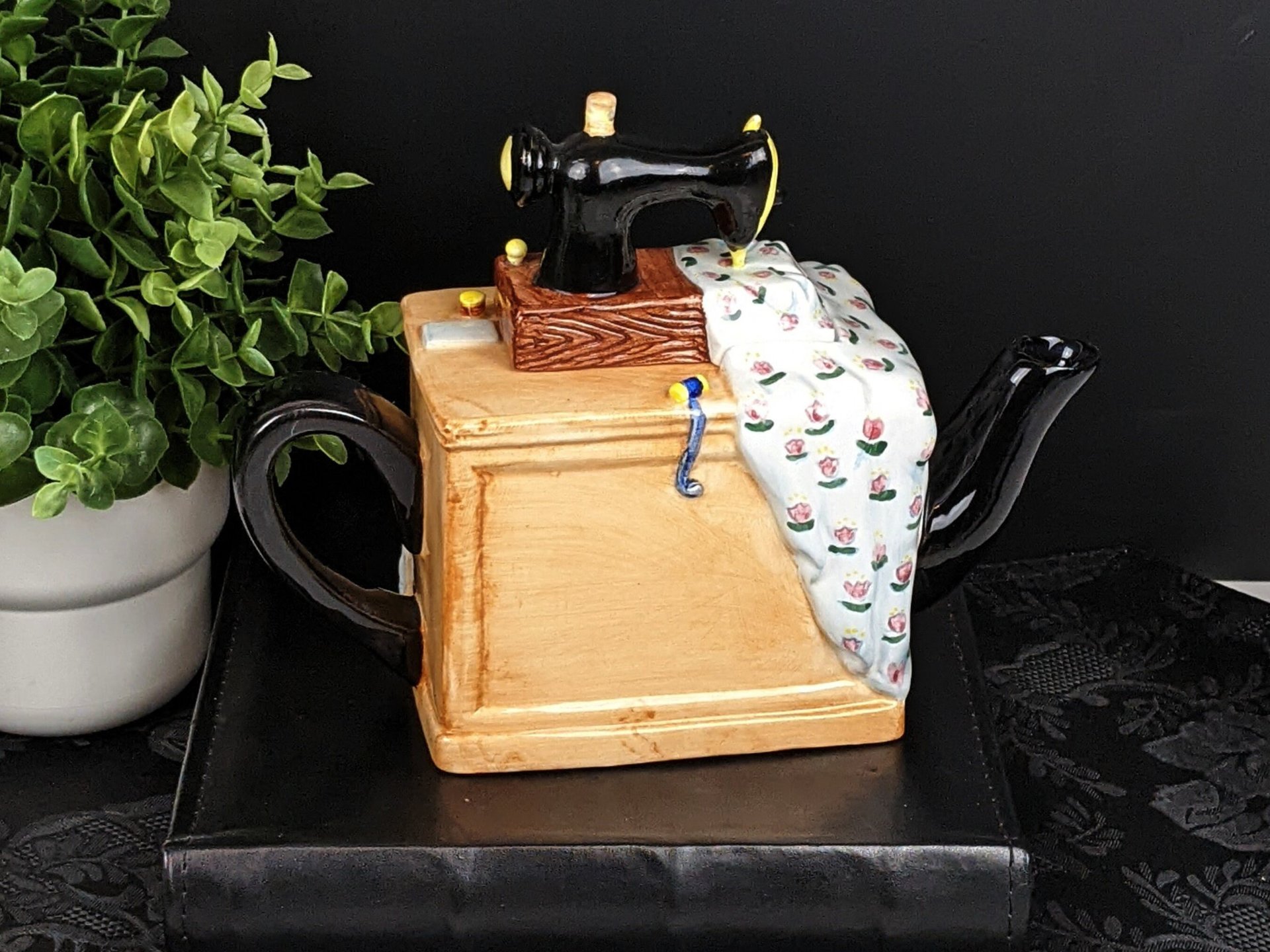 Vintage Sewing Machine Porcelain Teapot, Made for General Mills