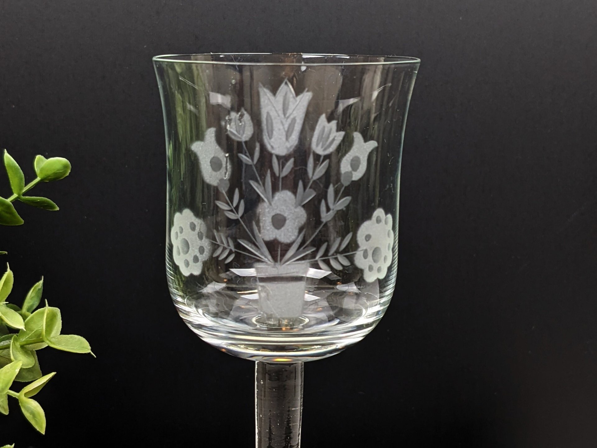 Set of 4 Vintage Etched Wine Glasses Made in Holland