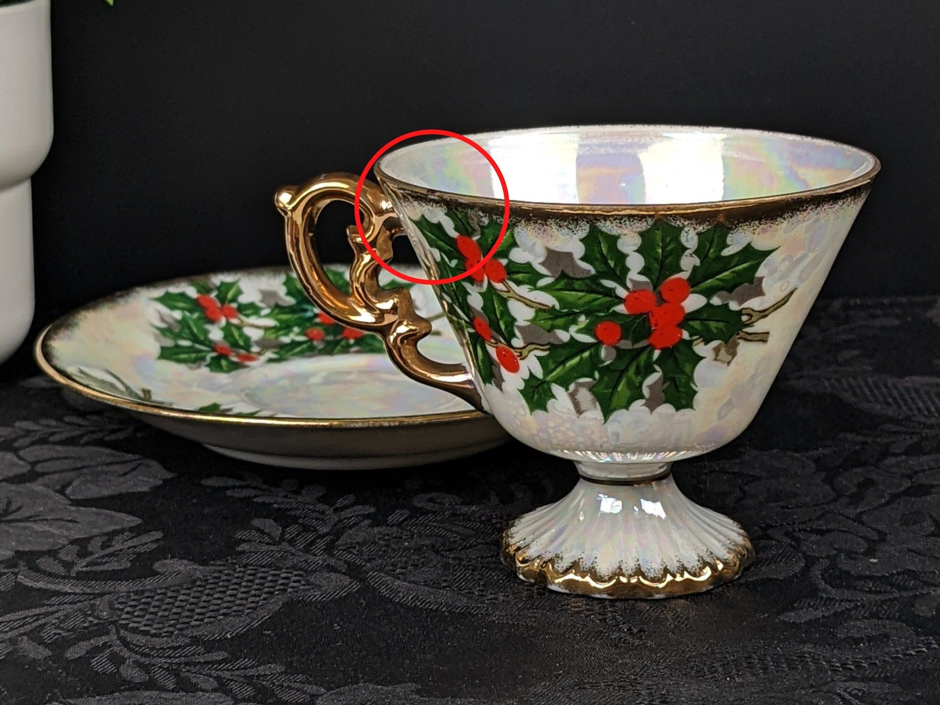 Vintage Ucago December Holly Tea Cup and Saucer Set