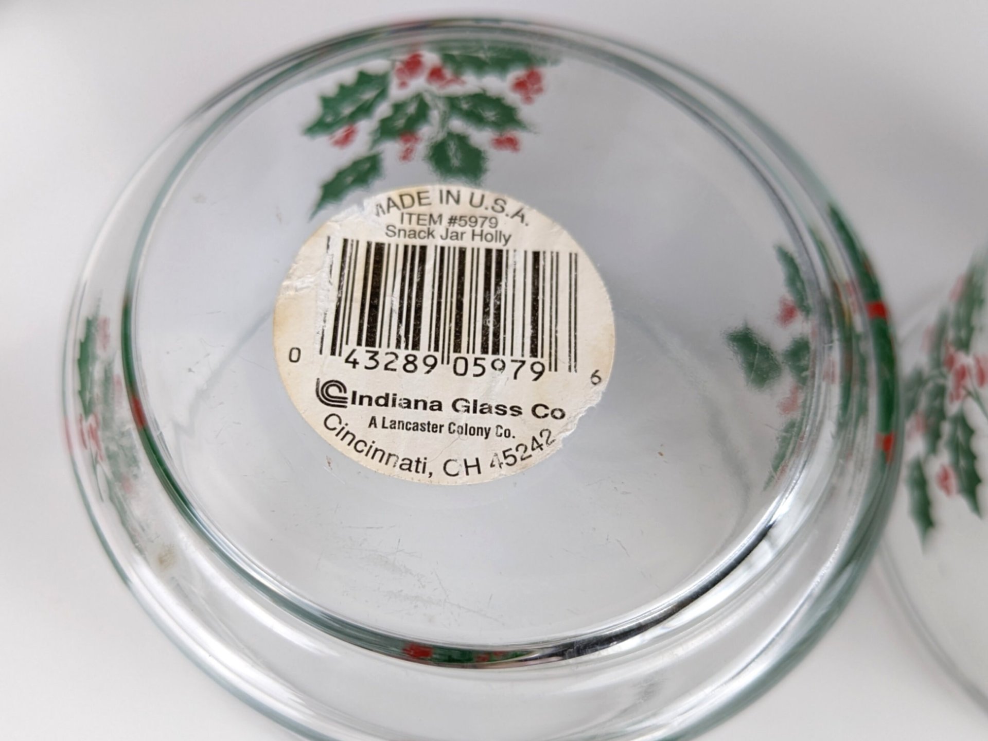 Pair of Vintage Indiana Glass Snack Jar Holly Covered Candy Jars