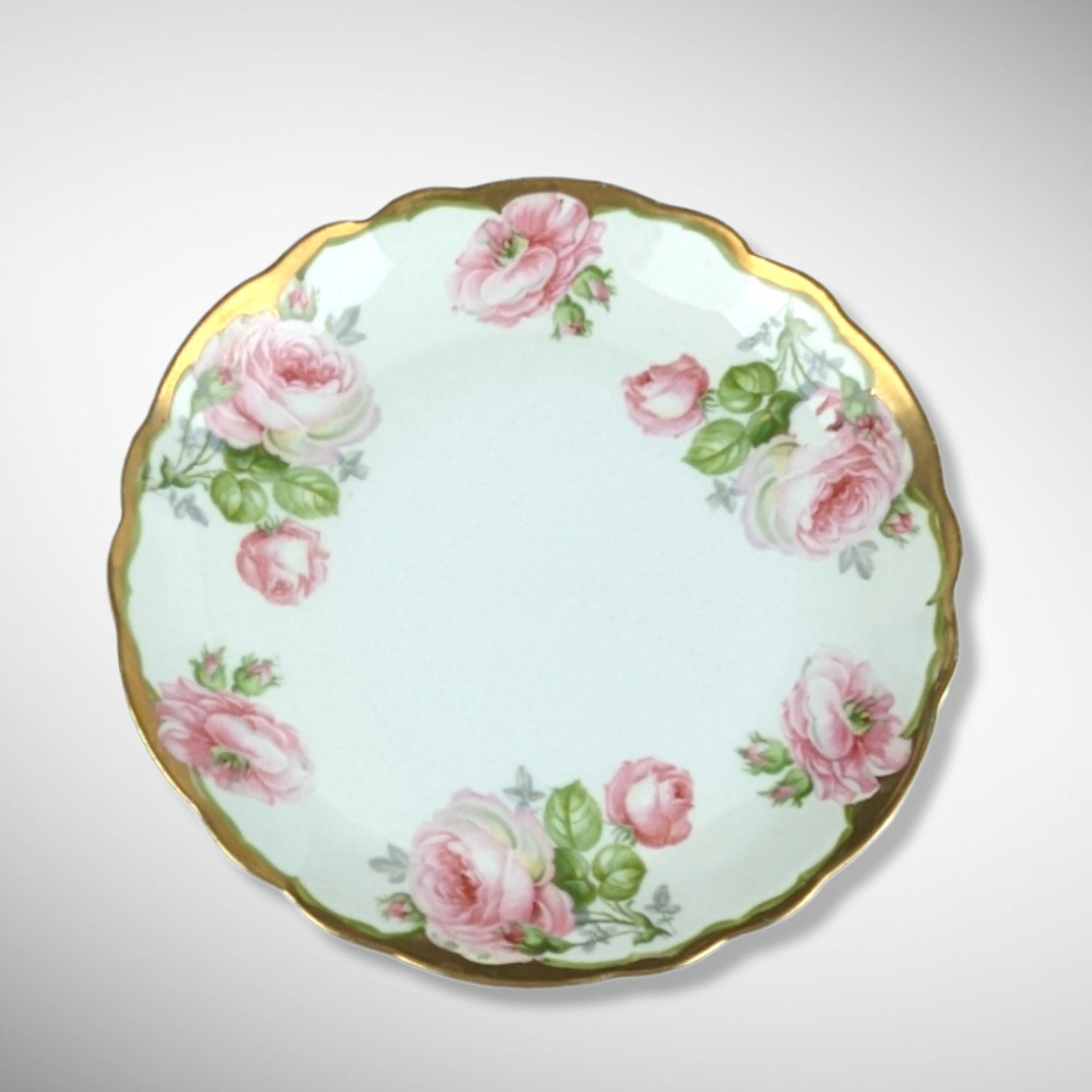 Prince Regent Bavaria Floral Salad Plate with Pink Flowers and Gold Rim
