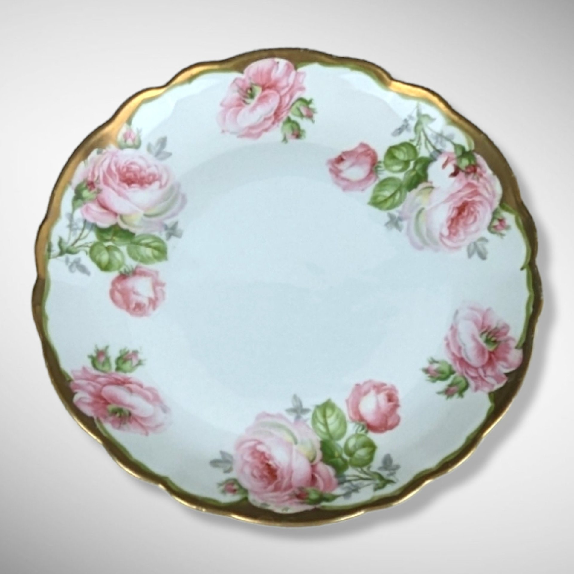 Prince Regent Bavaria Floral Salad Plate with Pink Flowers and Gold Rim