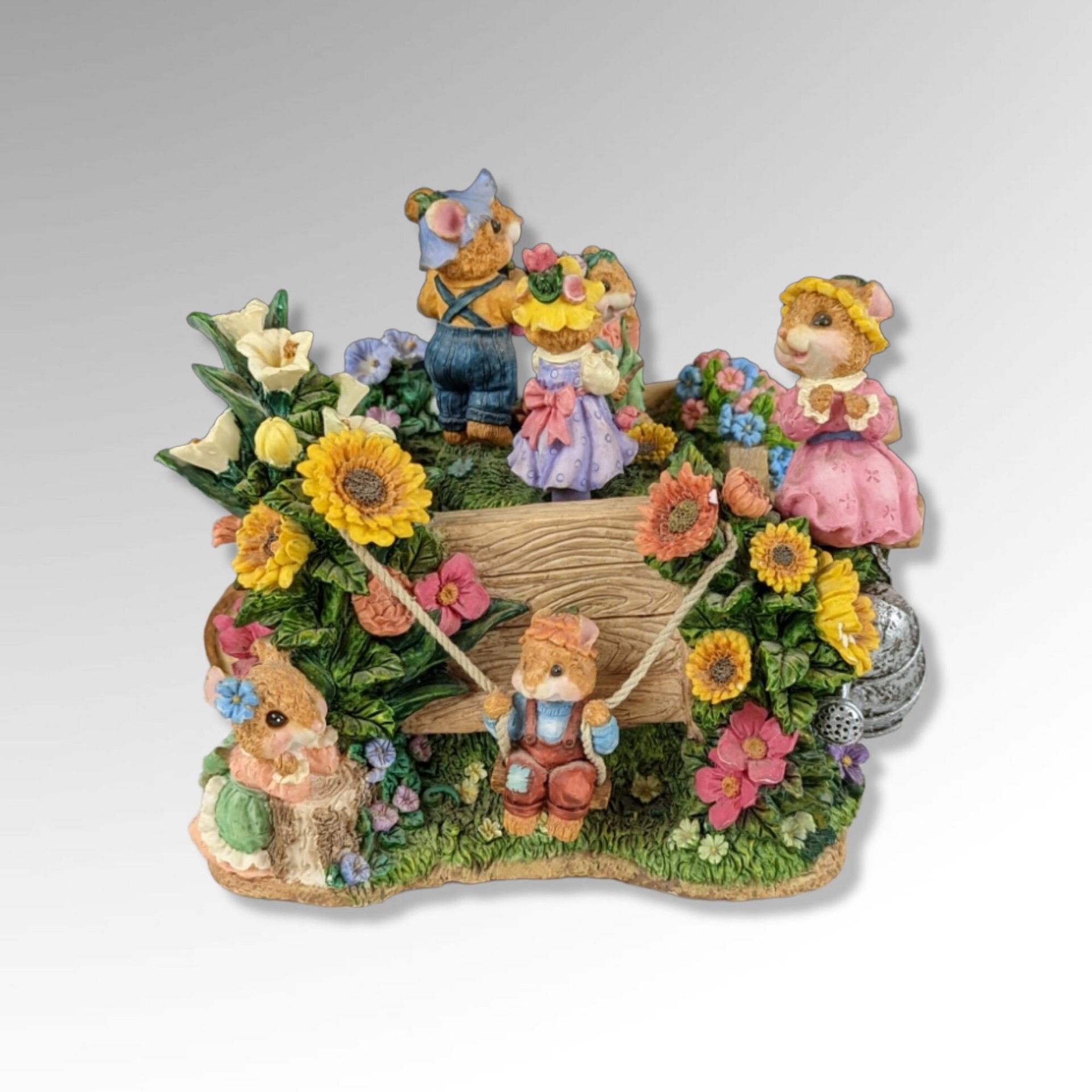 Save for John  - Vintage San Francisco Music Box Mice with Flowers Music Box