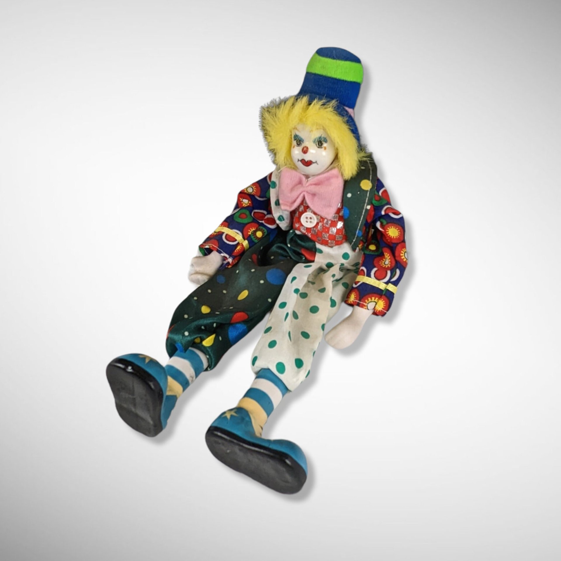 Vintage Clown Doll Pair with Porcelain Hands and Faces