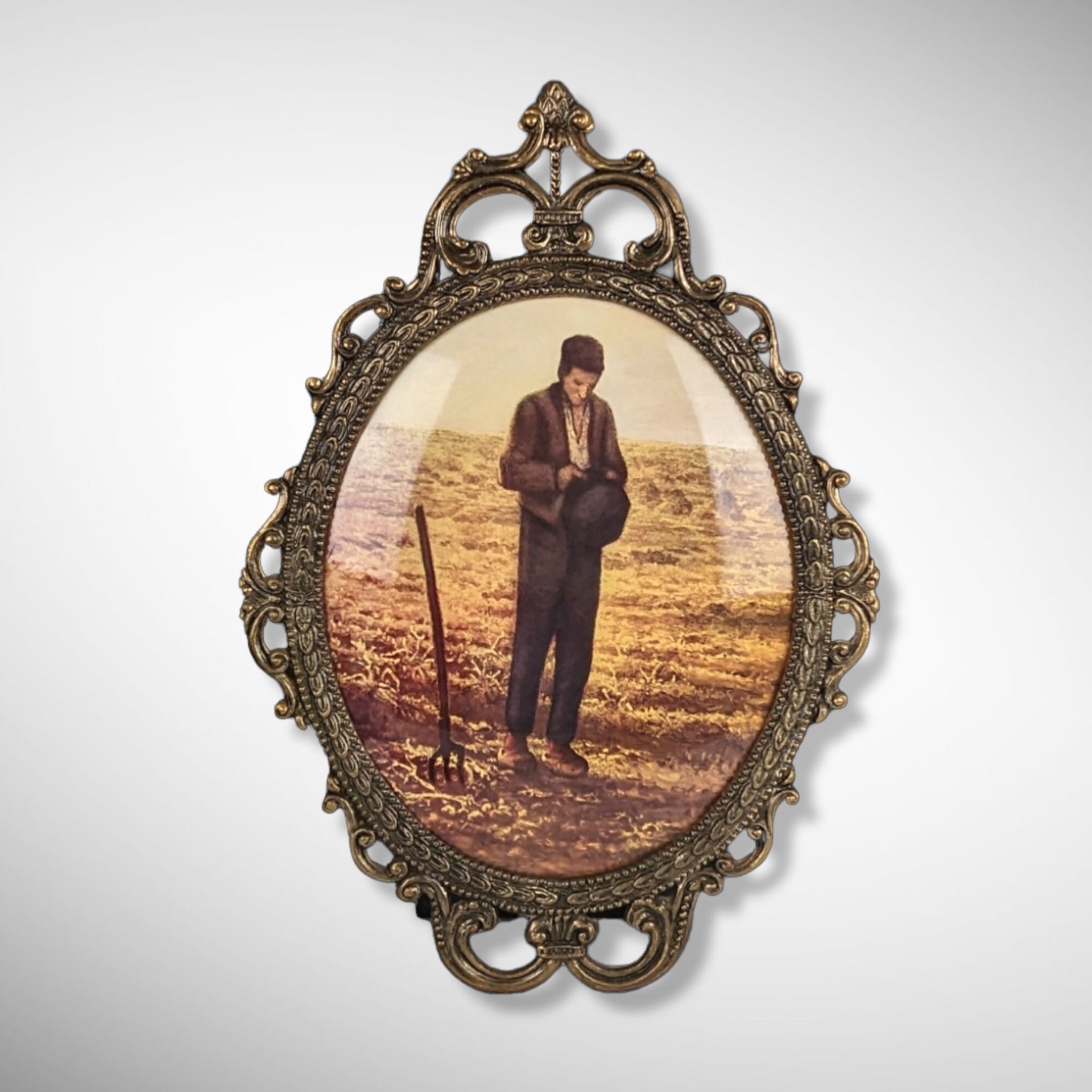 Pair of Vintage Praying Settlers Framed Pictures