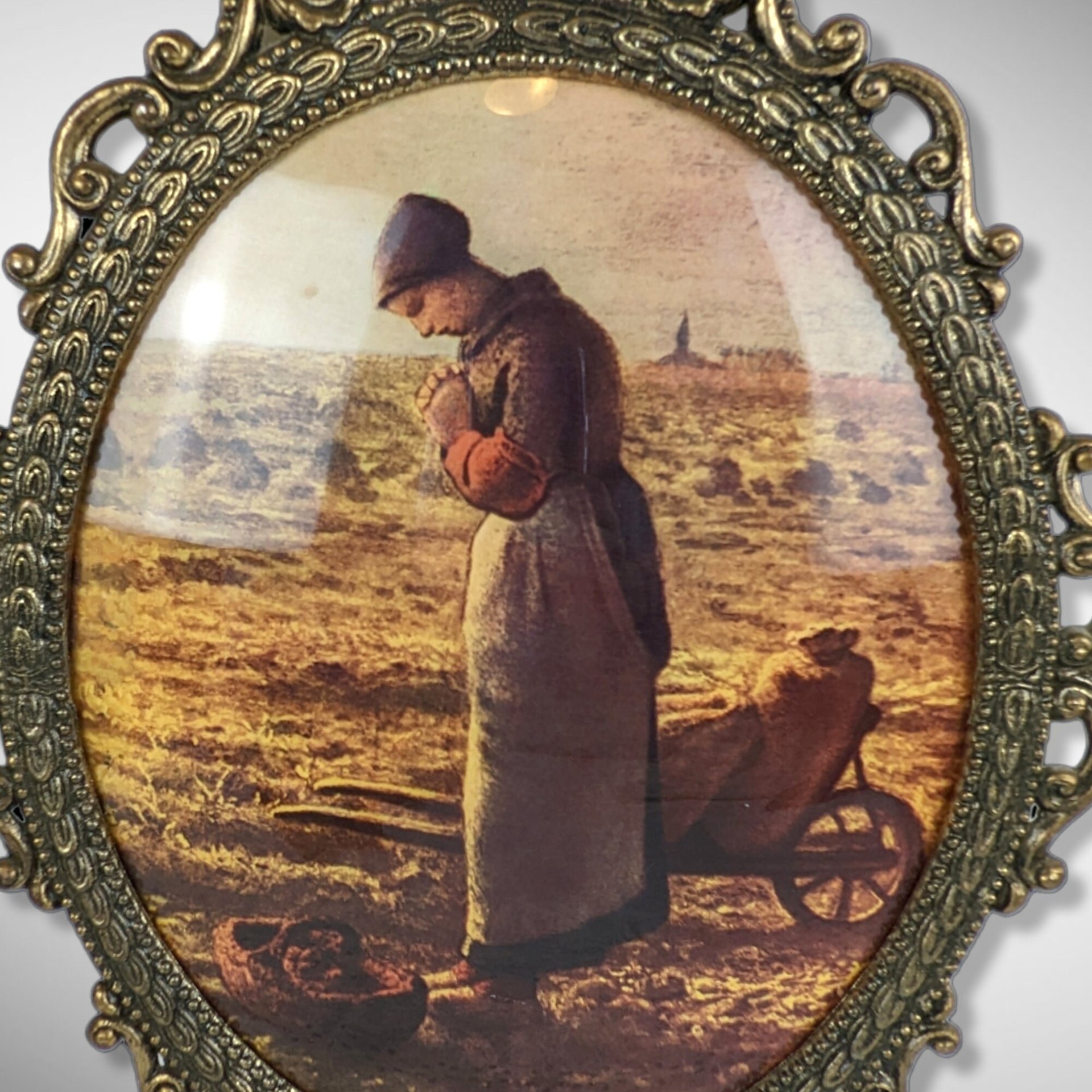 Pair of Vintage Praying Settlers Framed Pictures