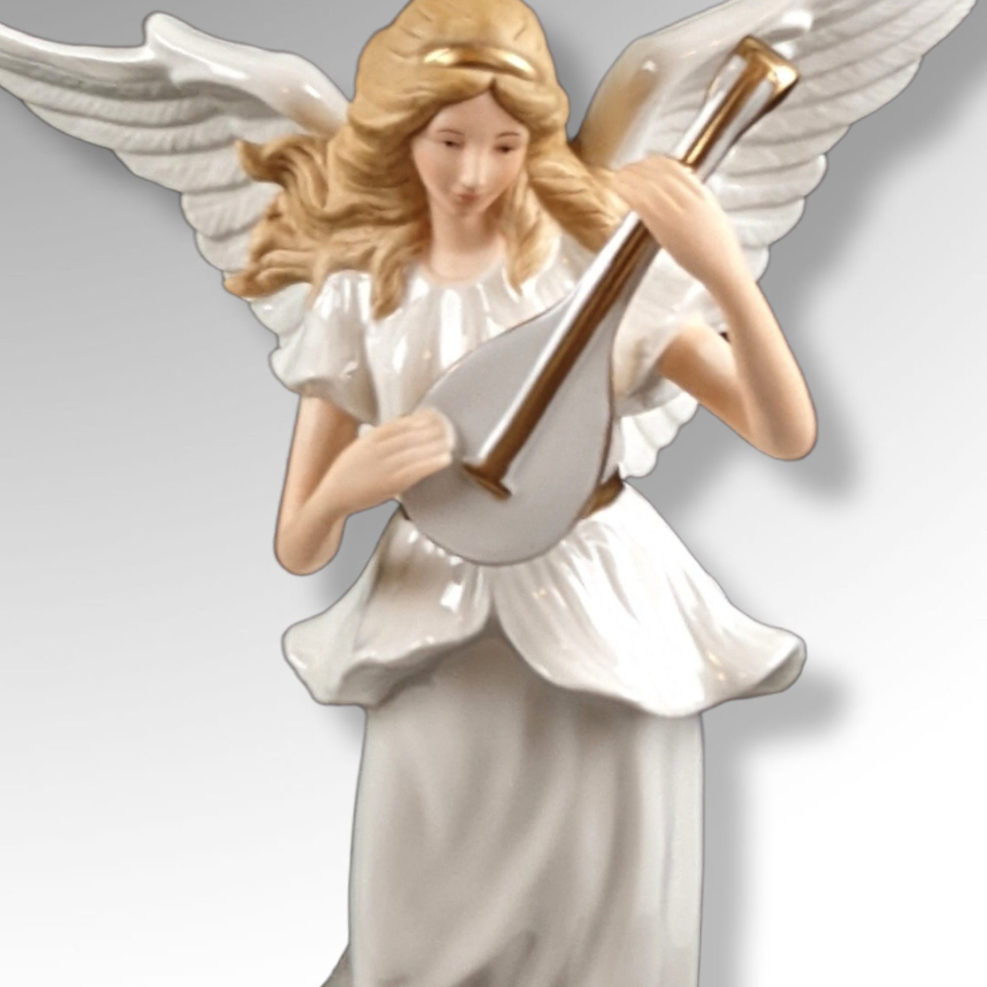 Angel Playing Mandolin Light Up 12 1/2" Statue
