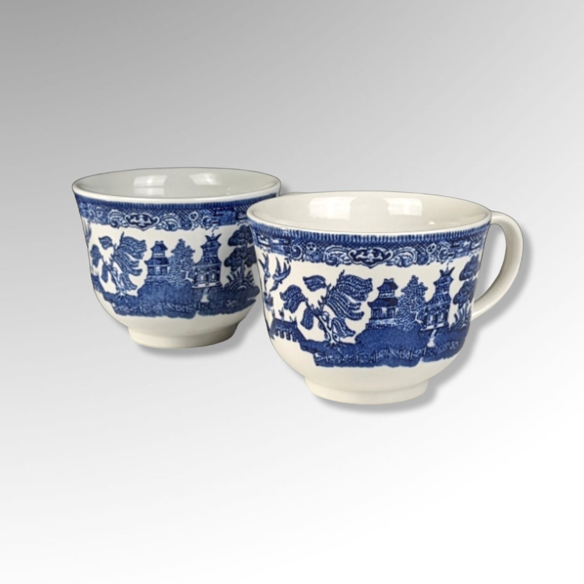 2 Vintage Johnson Bros Blue Willow Cups