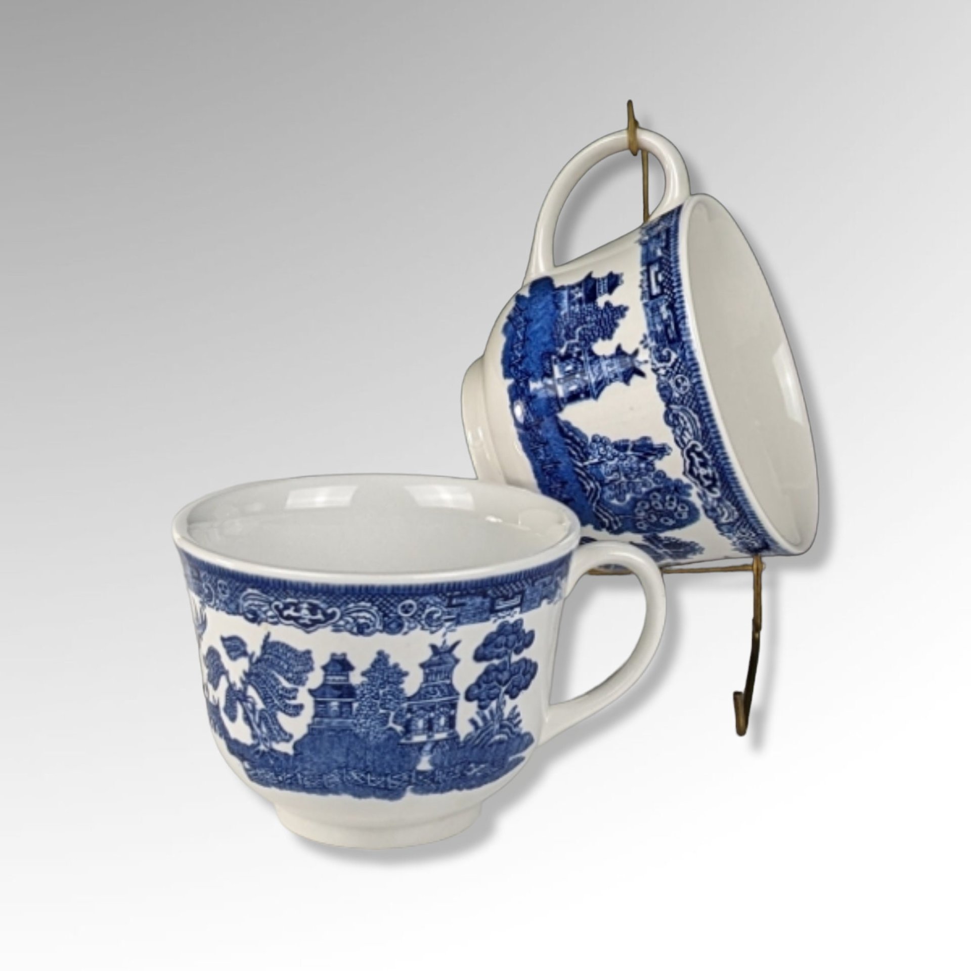 2 Vintage Johnson Bros Blue Willow Cups