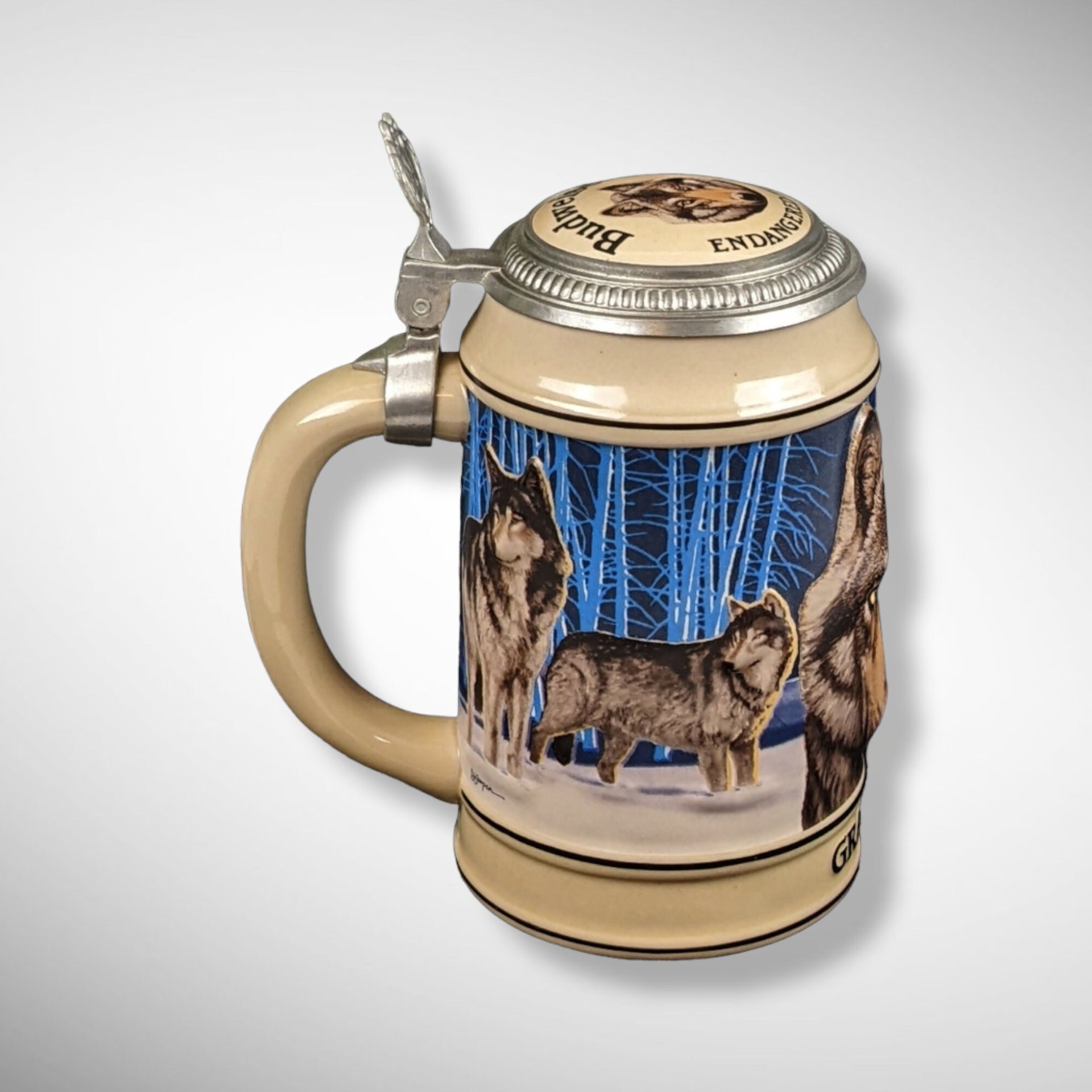 Vintage Budweiser Endangered Species Stein Gray Wolf