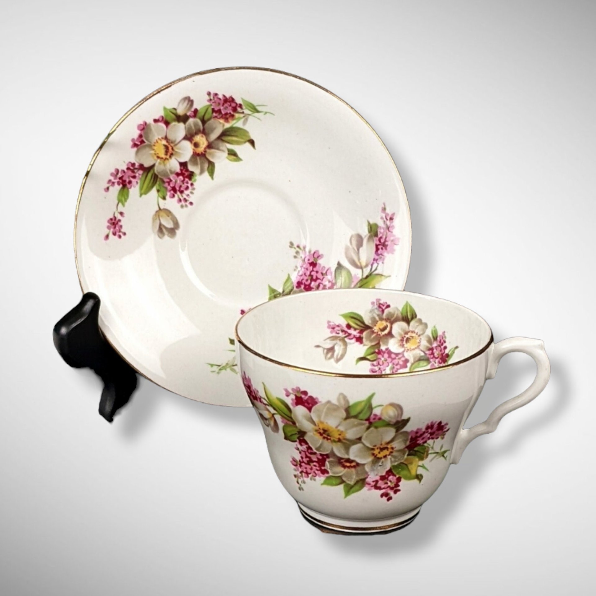 Vintage Clarence Magnolia Bone China Tea Cup and Saucer Set