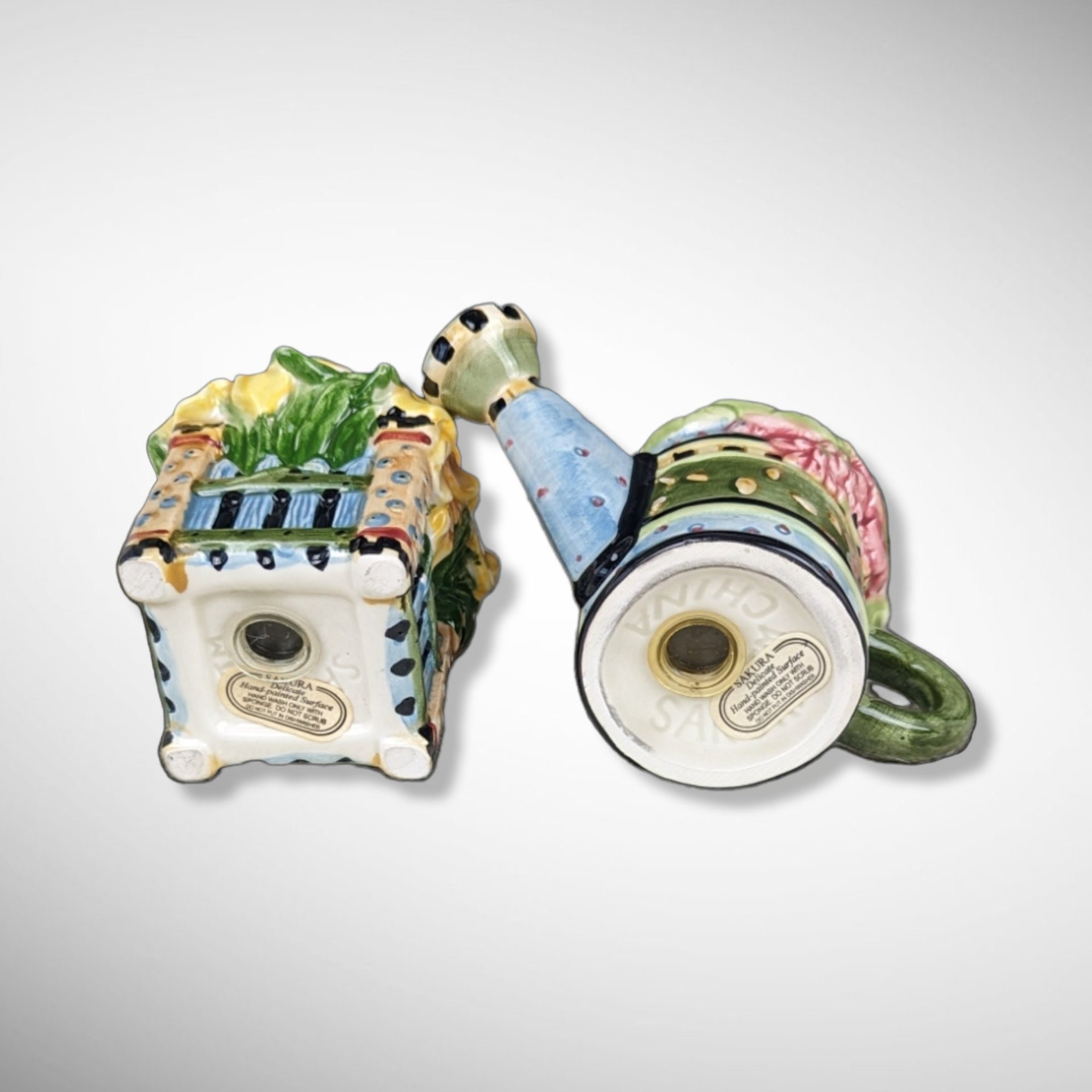 Vintage Sakura Watering Can and Flower Box Salt and Pepper Shakers