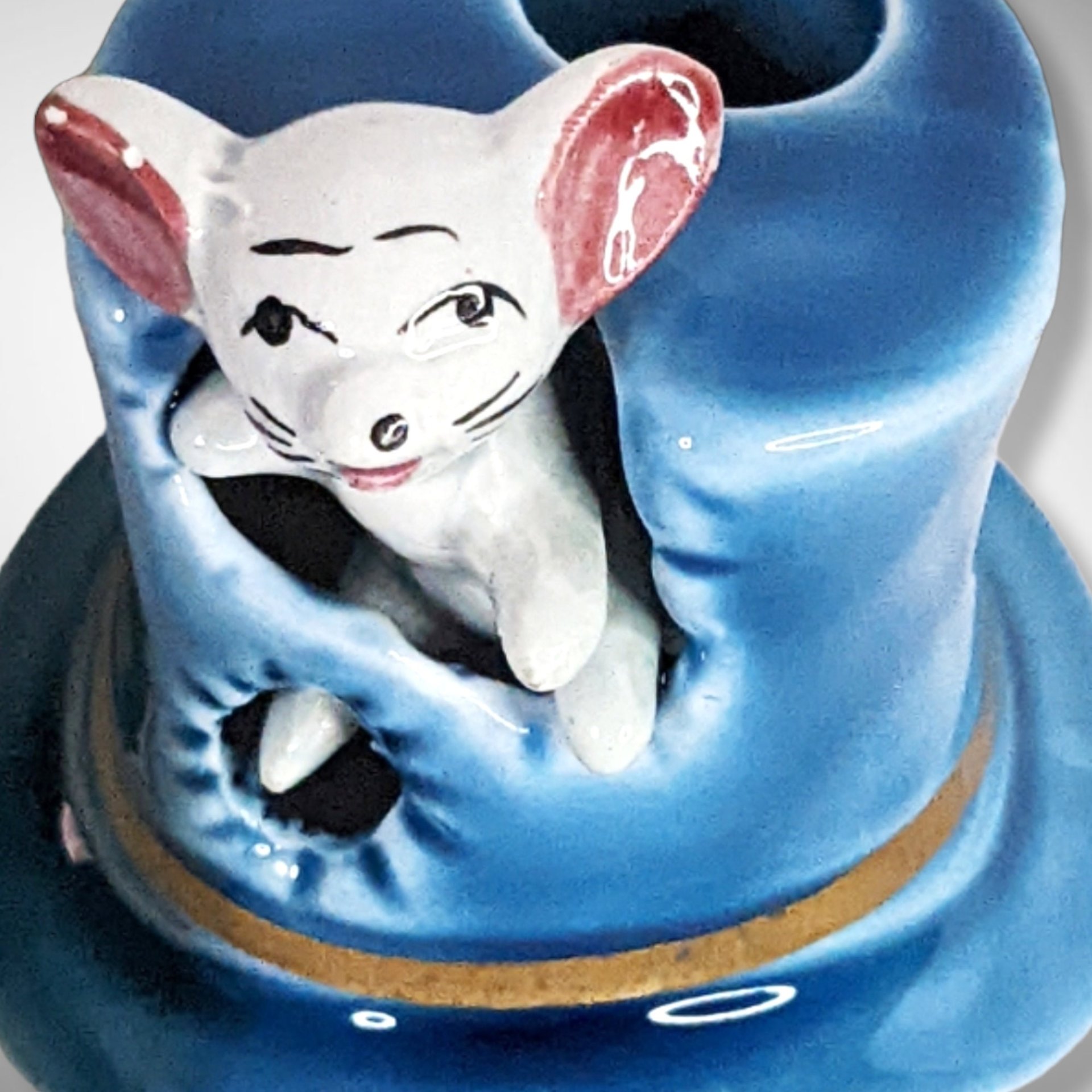 Vintage Mouse in Blue Top Hat Toothpick Holder