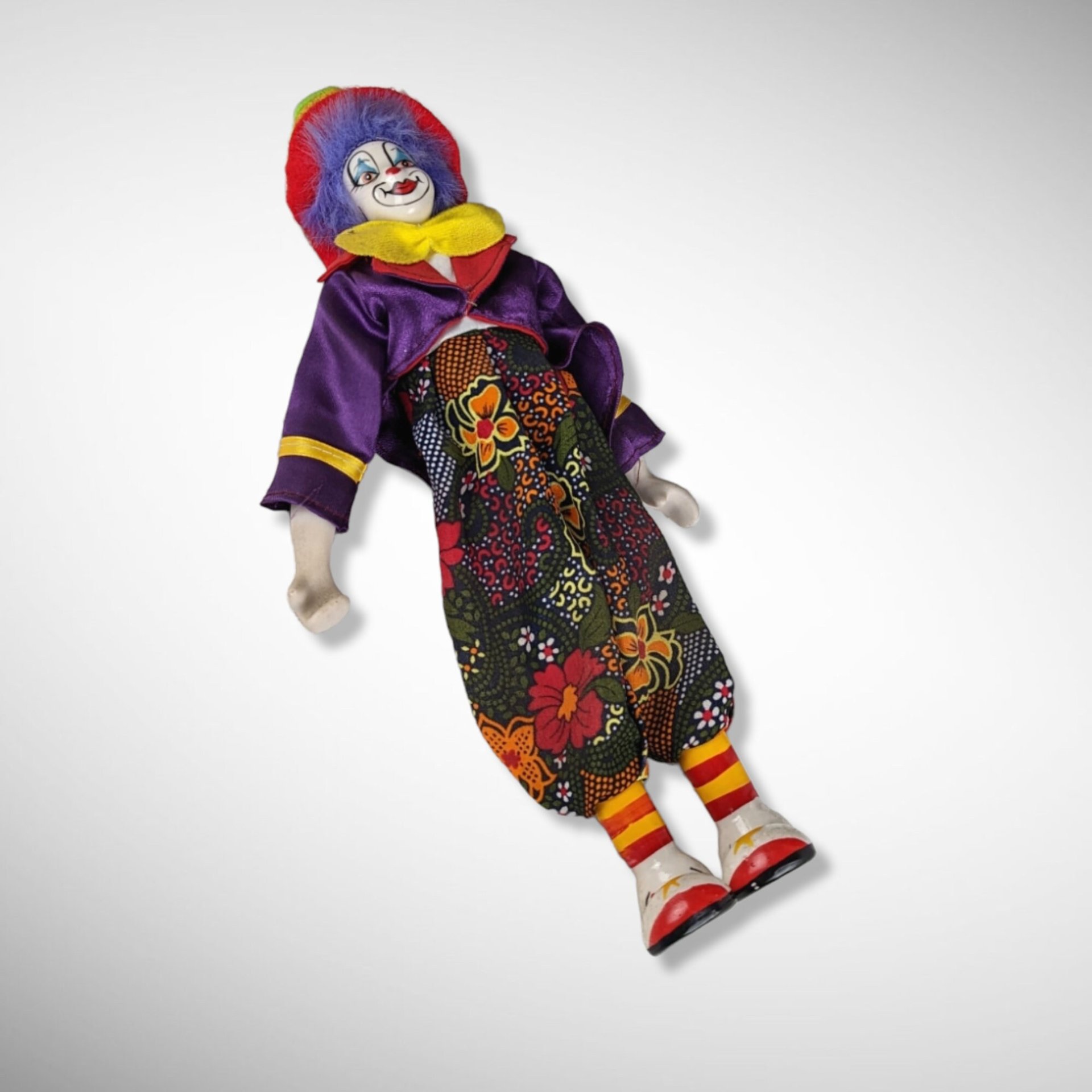 Vintage Clown Doll Pair with Porcelain Hands and Faces