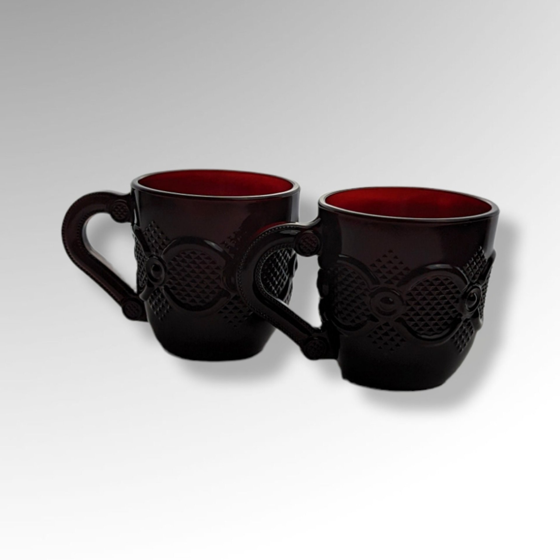Vintage Pair of Avon Cape Cod Red Flat Mugs
