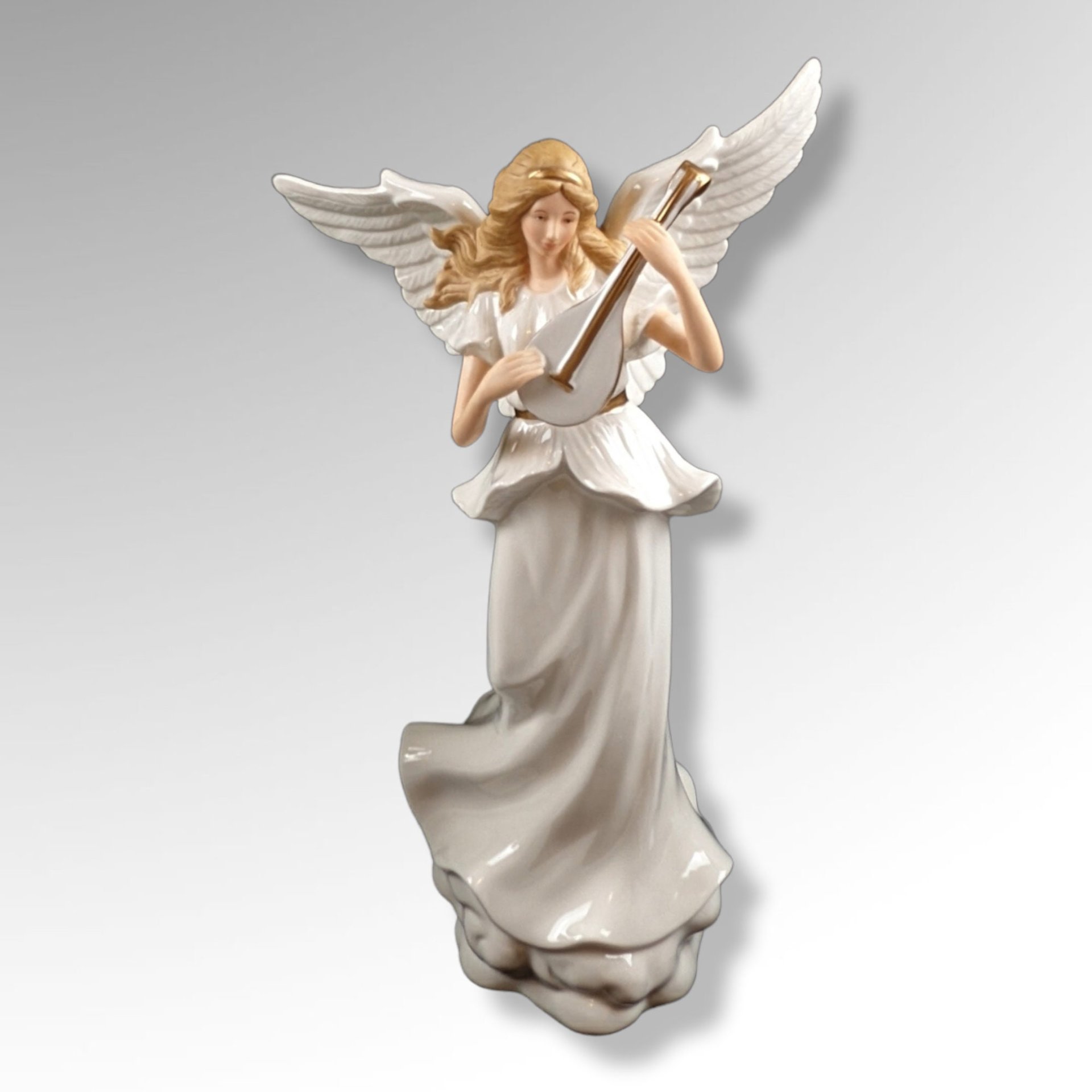 Angel Playing Mandolin Light Up 12 1/2" Statue