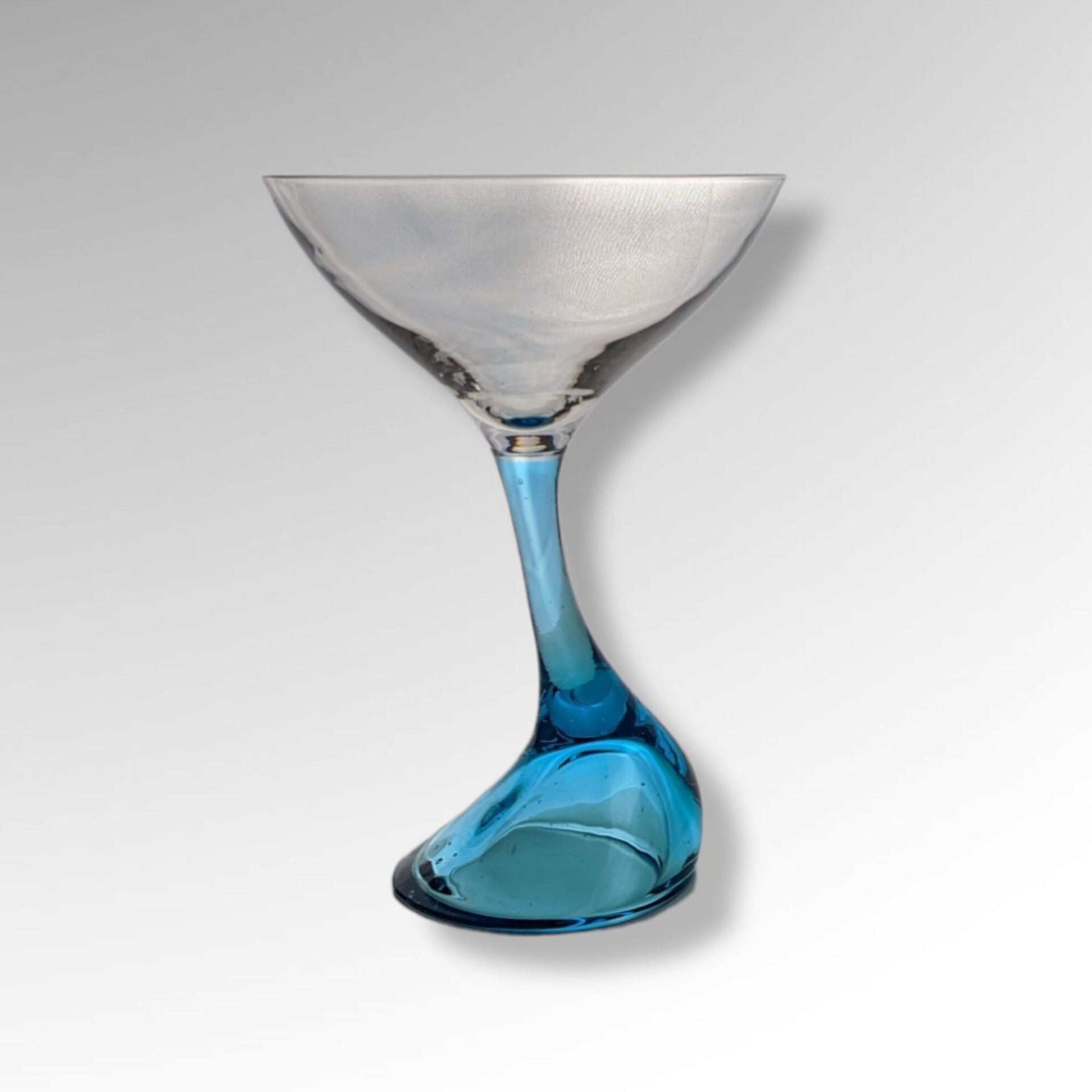 Vintage Blue Flared Stem Martini Glass
