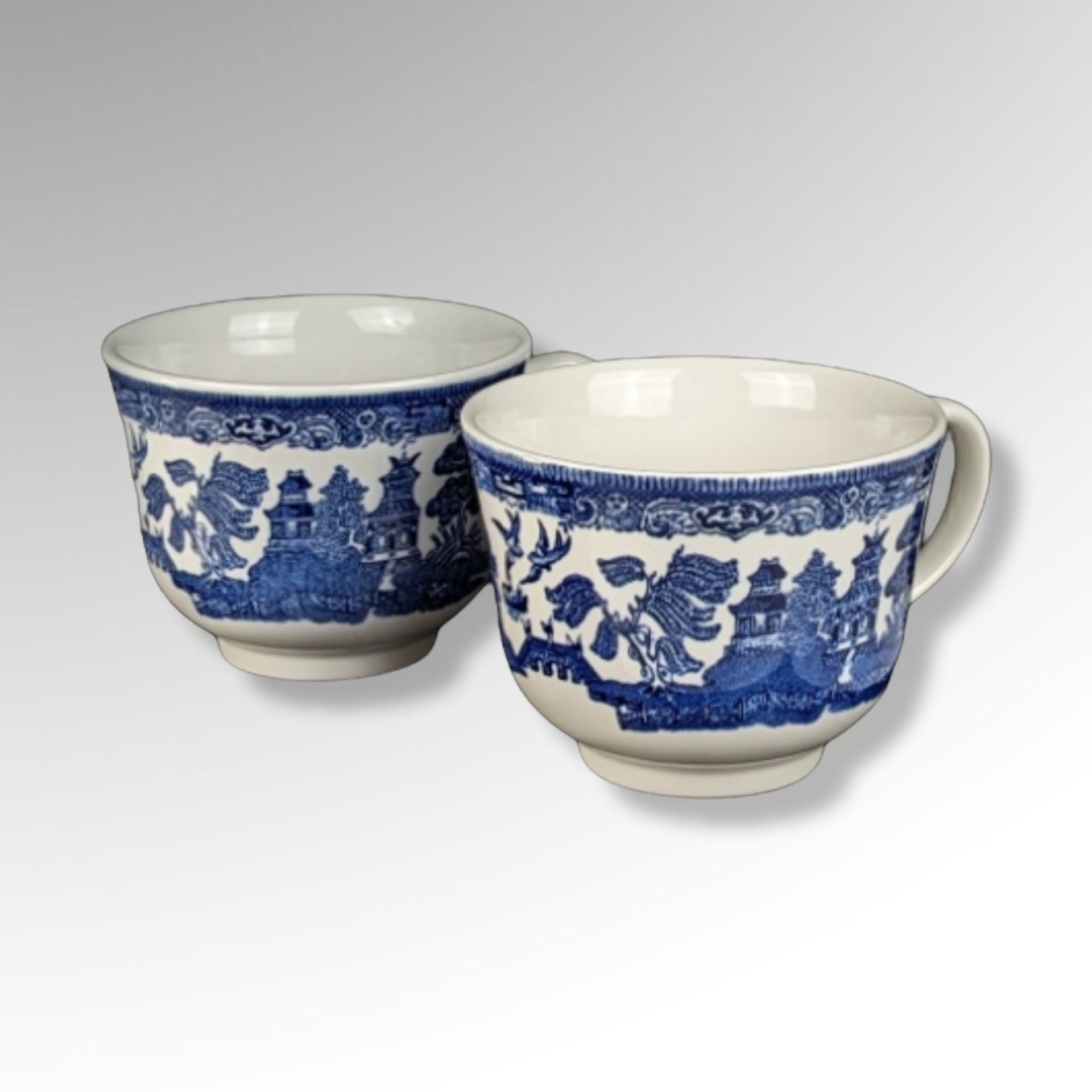 2 Vintage Johnson Bros Blue Willow Cups