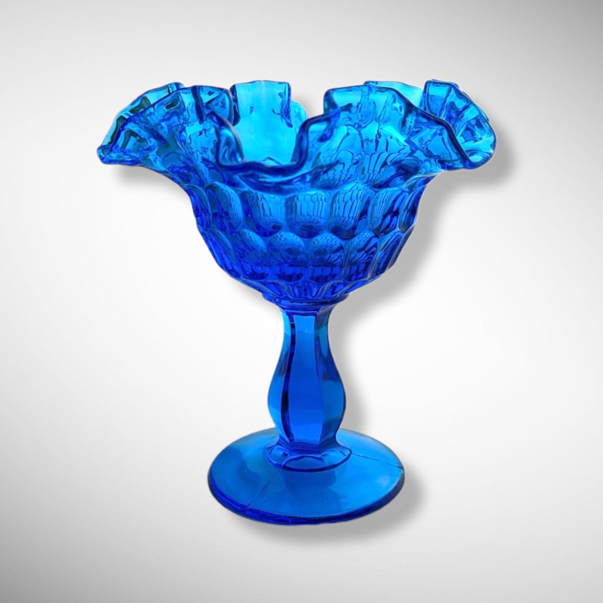 Pair of Fenton Colonial Blue Thumbprint Compotes