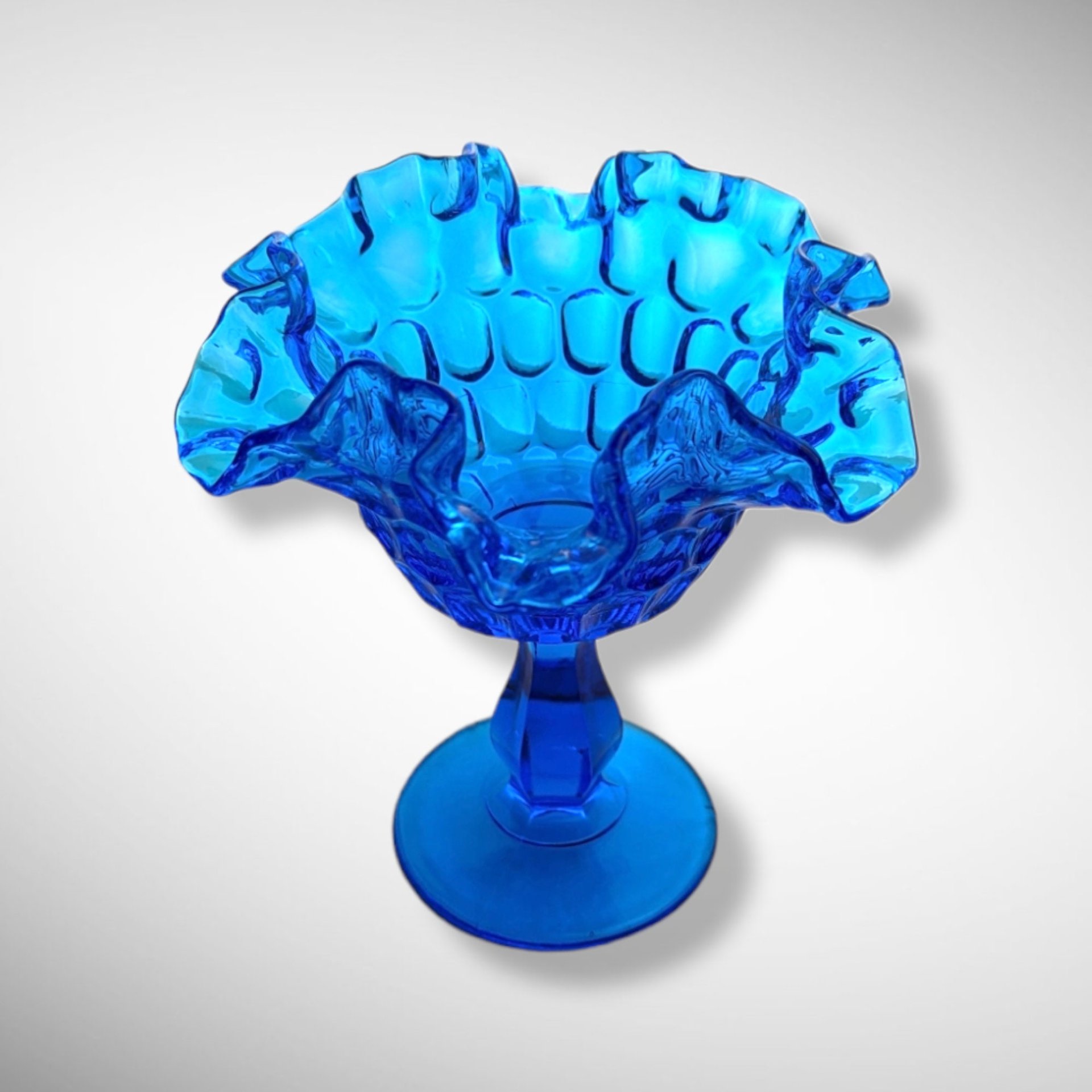 Pair of Fenton Colonial Blue Thumbprint Compotes