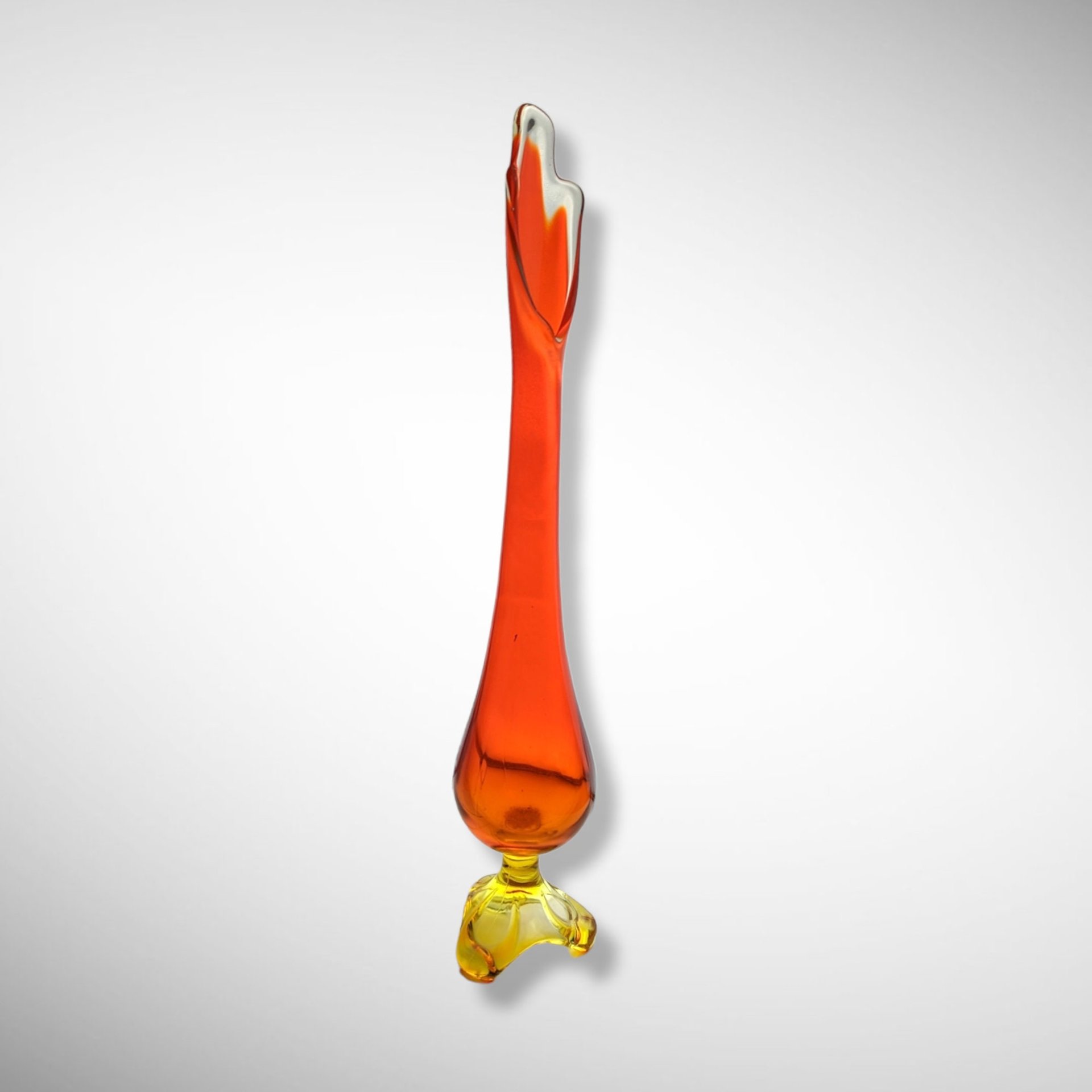 Mid Century 18" Orange Swung Glass Vase